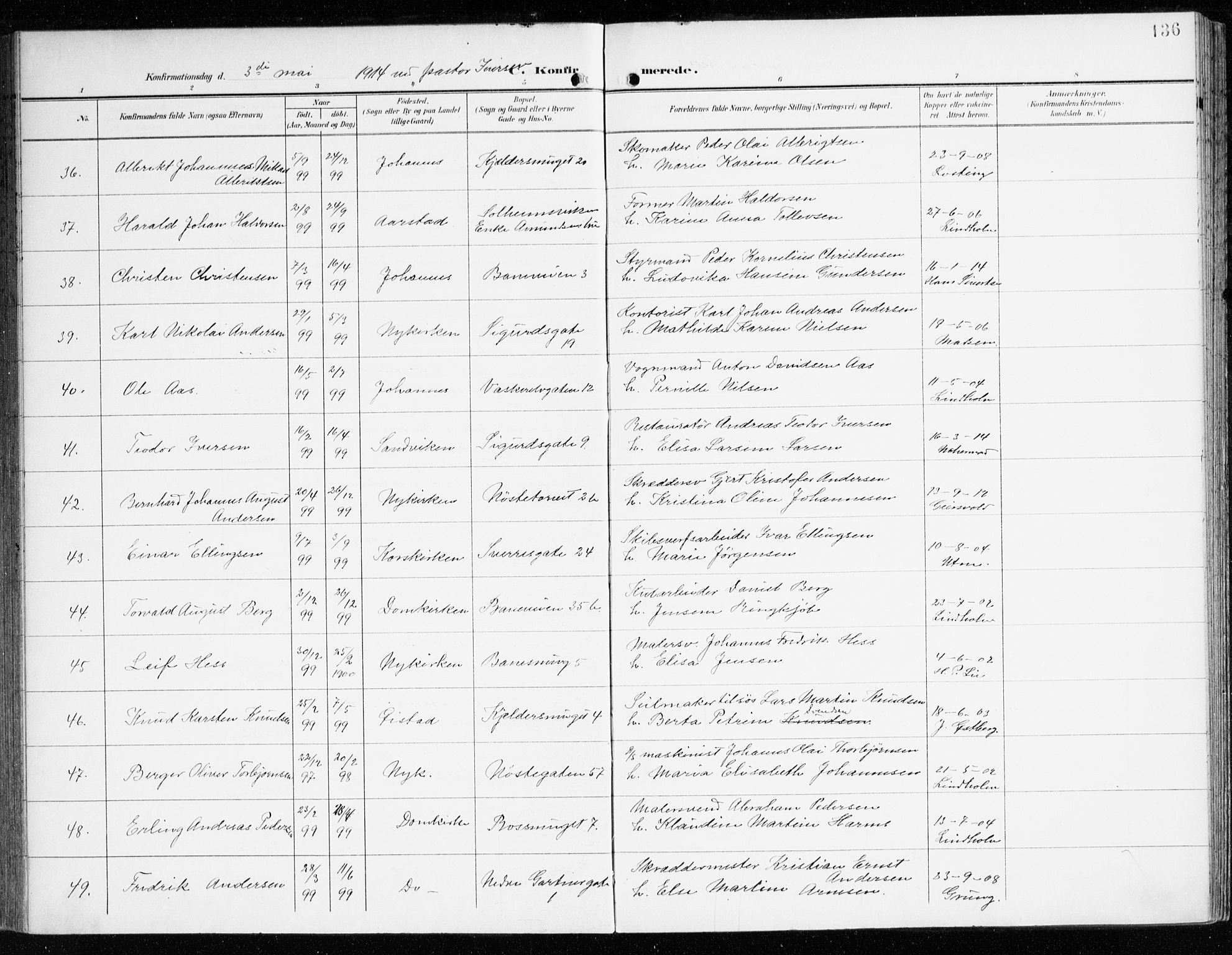 Domkirken sokneprestembete, AV/SAB-A-74801/H/Haa/L0031: Parish register (official) no. C 6, 1898-1915, p. 136