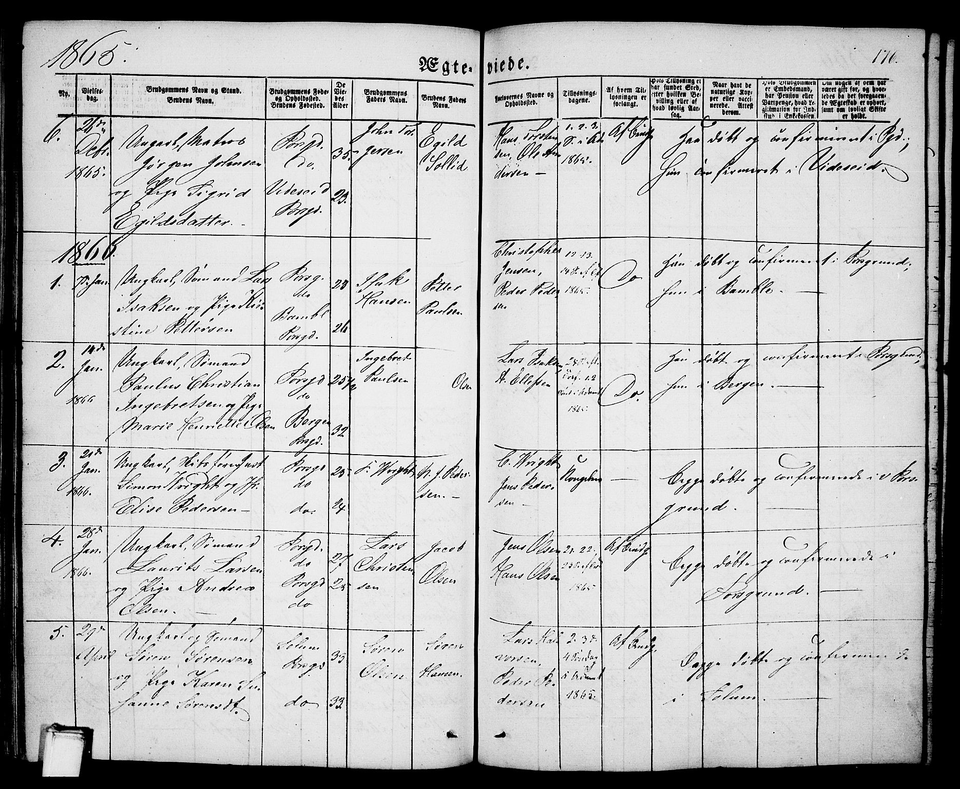 Porsgrunn kirkebøker , SAKO/A-104/G/Ga/L0002: Parish register (copy) no. I 2, 1847-1877, p. 176