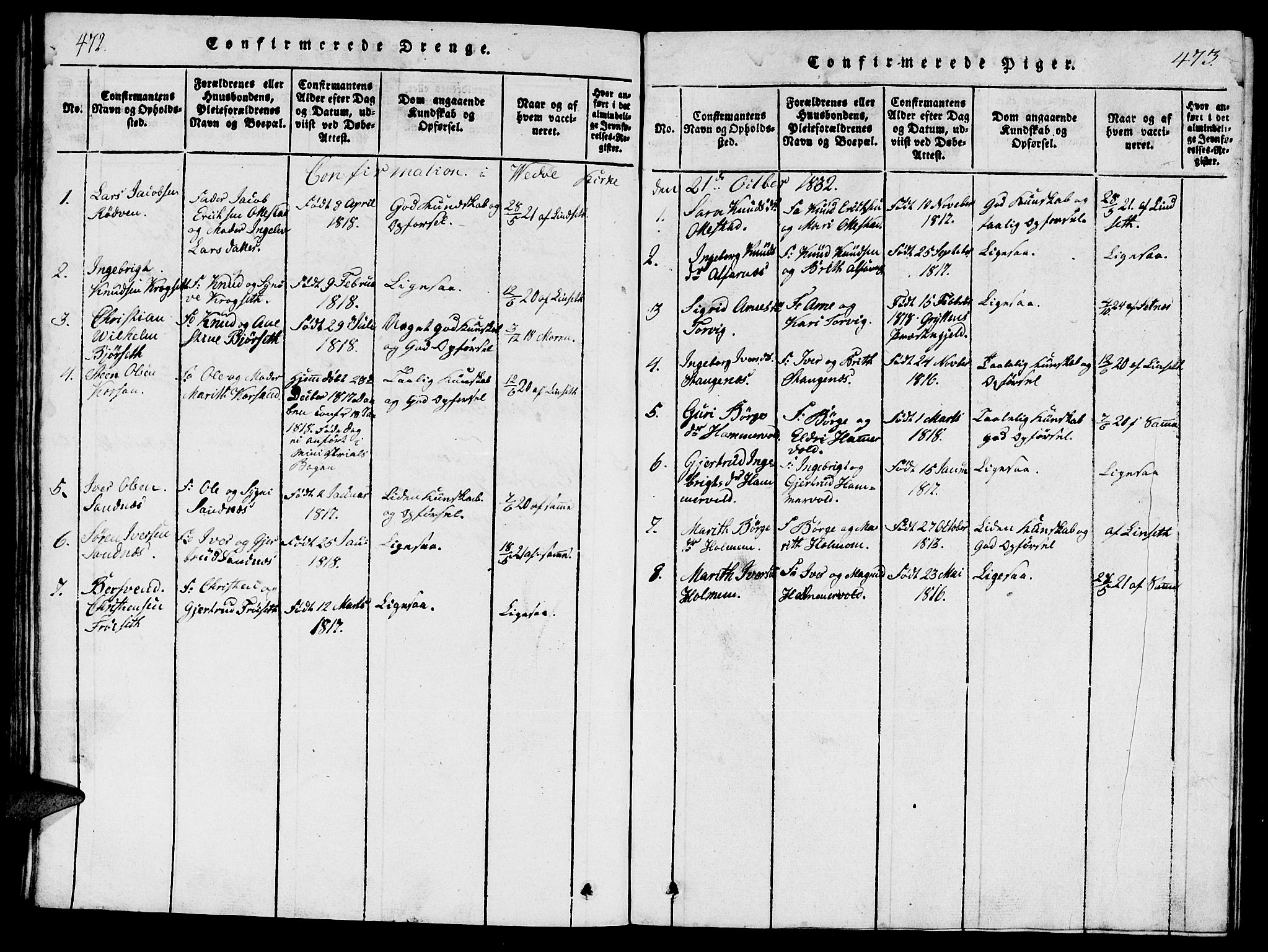 Ministerialprotokoller, klokkerbøker og fødselsregistre - Møre og Romsdal, AV/SAT-A-1454/548/L0613: Parish register (copy) no. 548C01, 1818-1846, p. 472-473