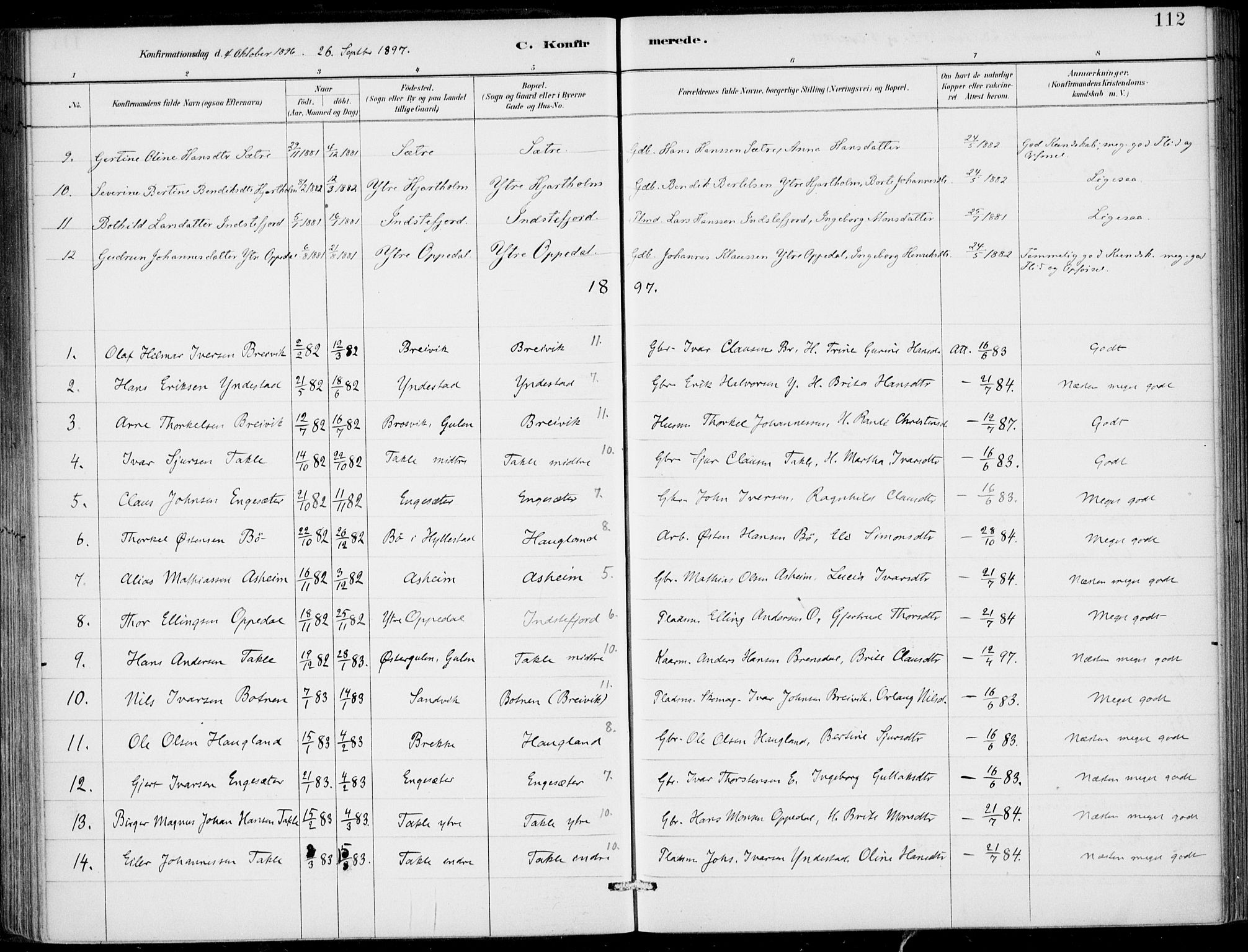 Gulen sokneprestembete, AV/SAB-A-80201/H/Haa/Haac/L0002: Parish register (official) no. C  2, 1882-1914, p. 112