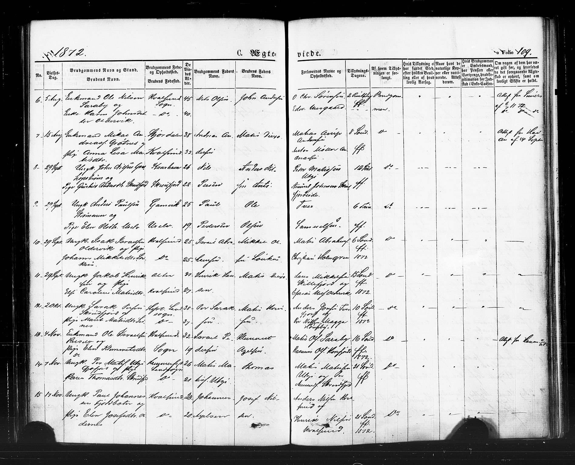 Hammerfest sokneprestkontor, AV/SATØ-S-1347/H/Ha/L0007.kirke: Parish register (official) no. 7, 1869-1884, p. 109