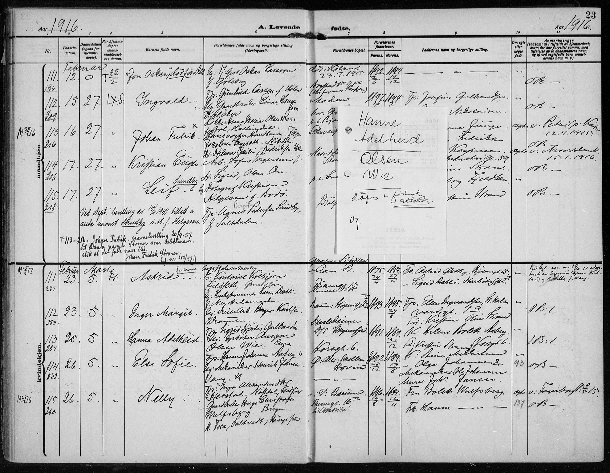 Rikshospitalet prestekontor Kirkebøker, AV/SAO-A-10309b/F/L0016: Parish register (official) no. 16, 1916-1918, p. 23