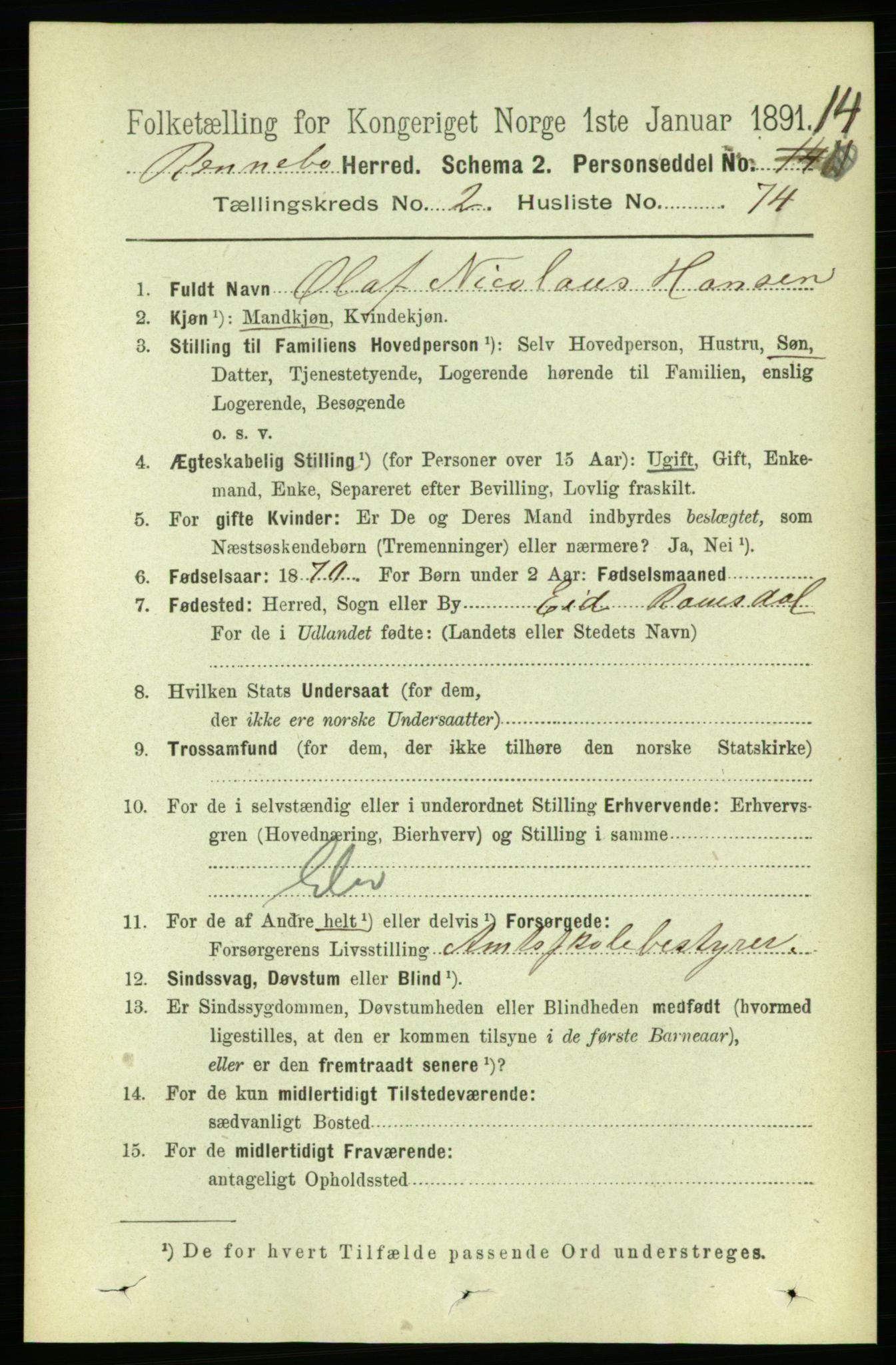 RA, 1891 census for 1635 Rennebu, 1891, p. 1173