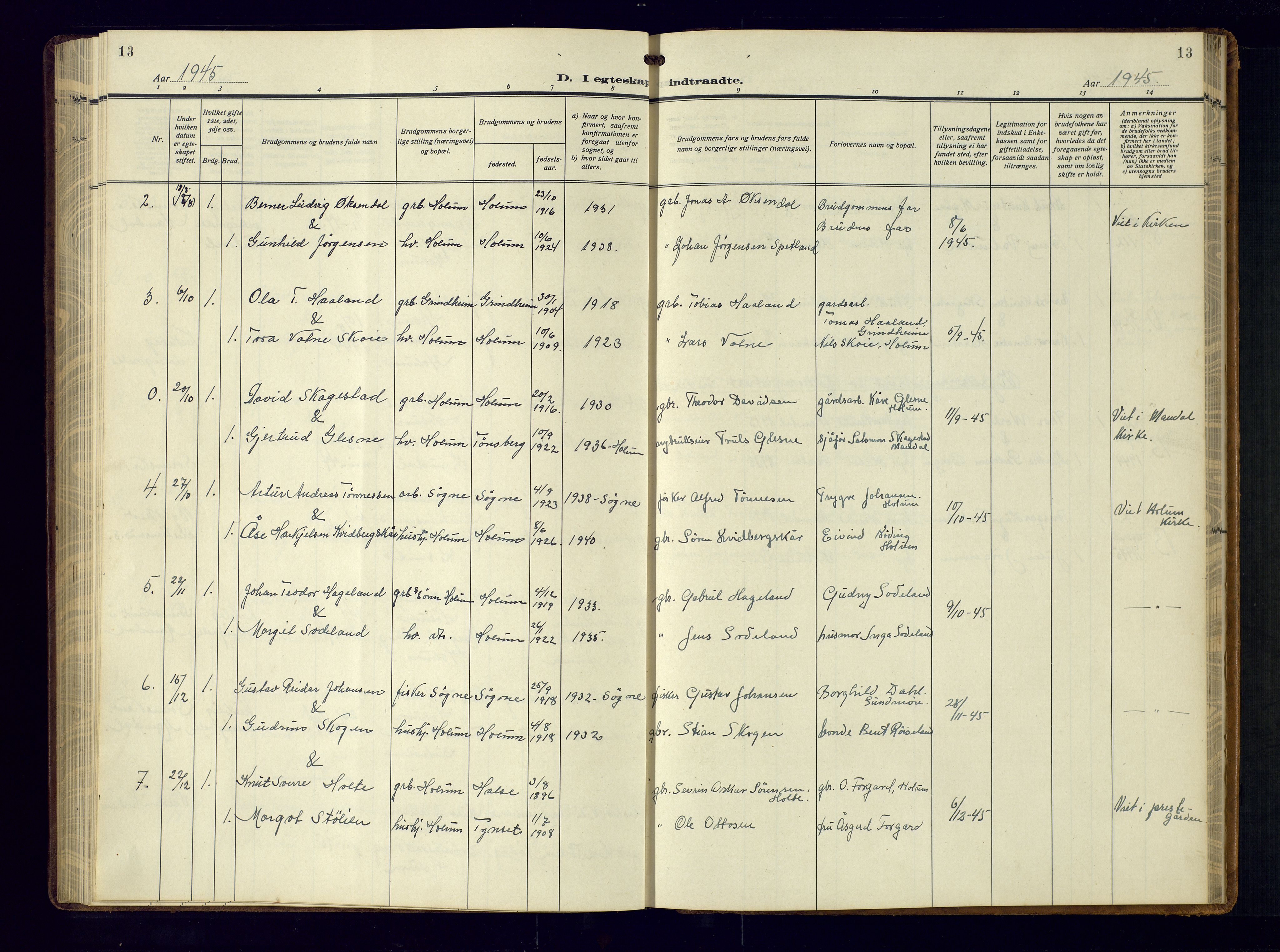 Holum sokneprestkontor, AV/SAK-1111-0022/F/Fb/Fba/L0007: Parish register (copy) no. B-7, 1933-1960, p. 13