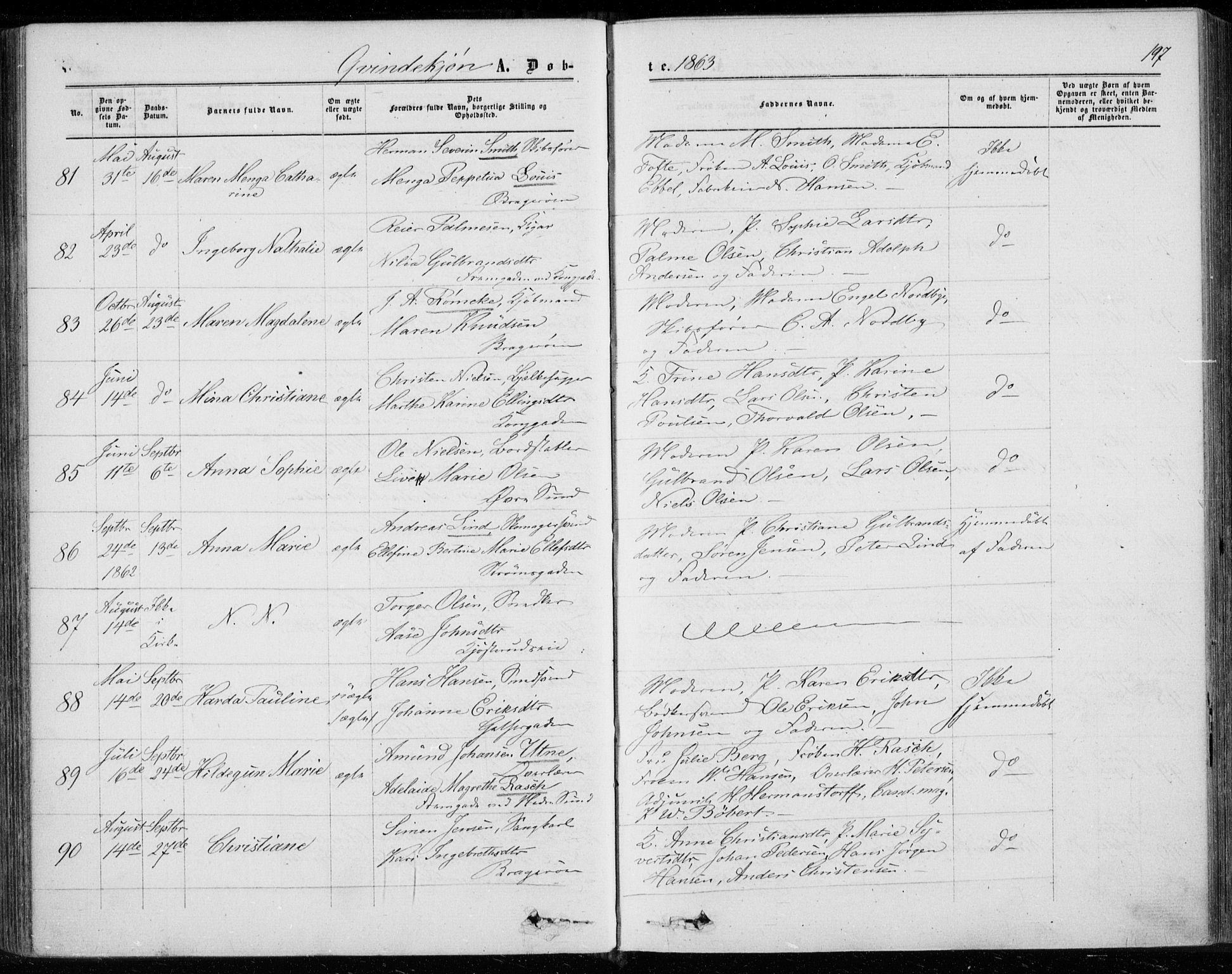 Bragernes kirkebøker, AV/SAKO-A-6/F/Fb/L0003: Parish register (official) no. II 3, 1860-1868, p. 197