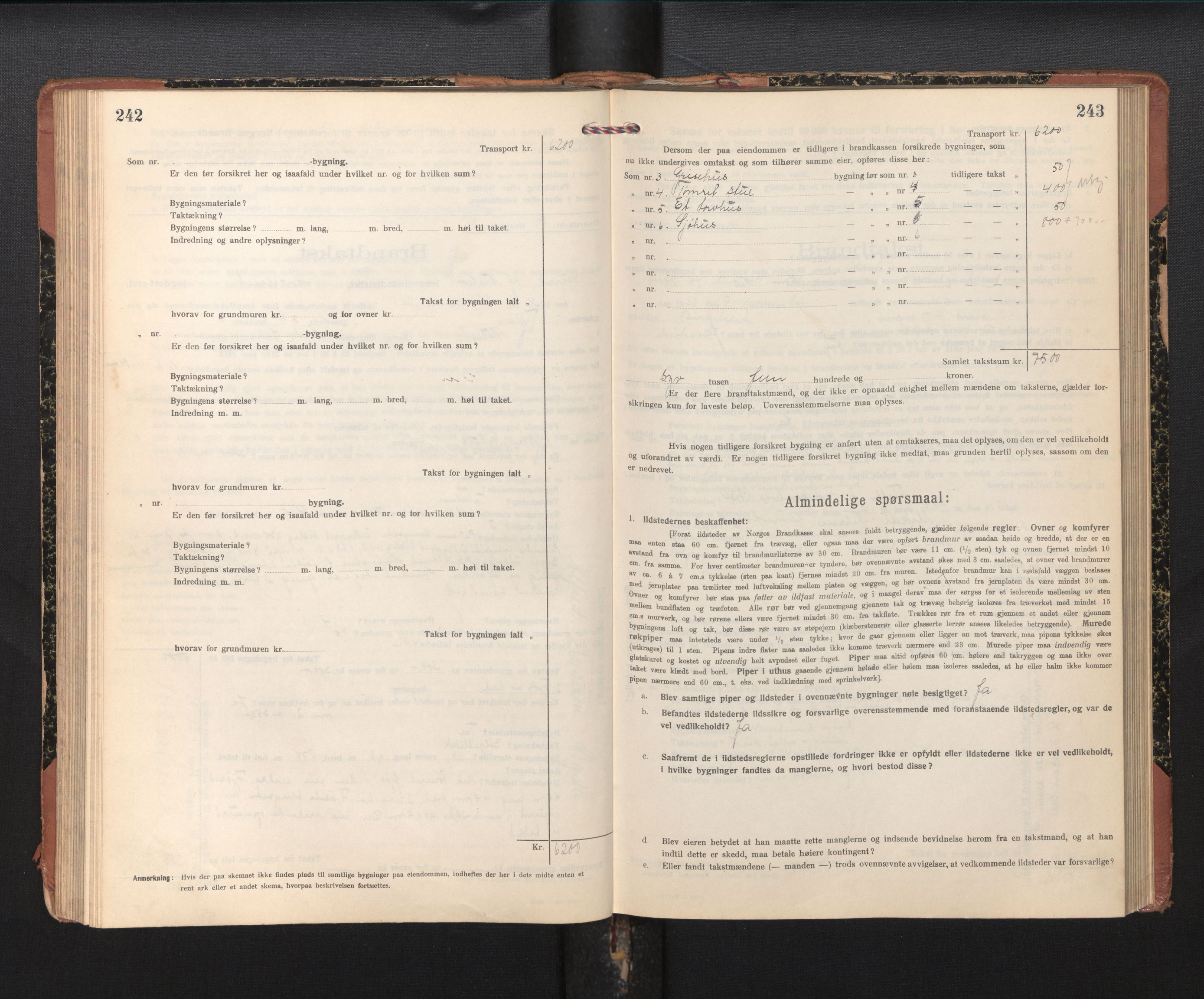 Lensmannen i Sund og Austevoll, SAB/A-35201/0012/L0004: Branntakstprotokoll, skjematakst, 1917-1949, p. 242-243
