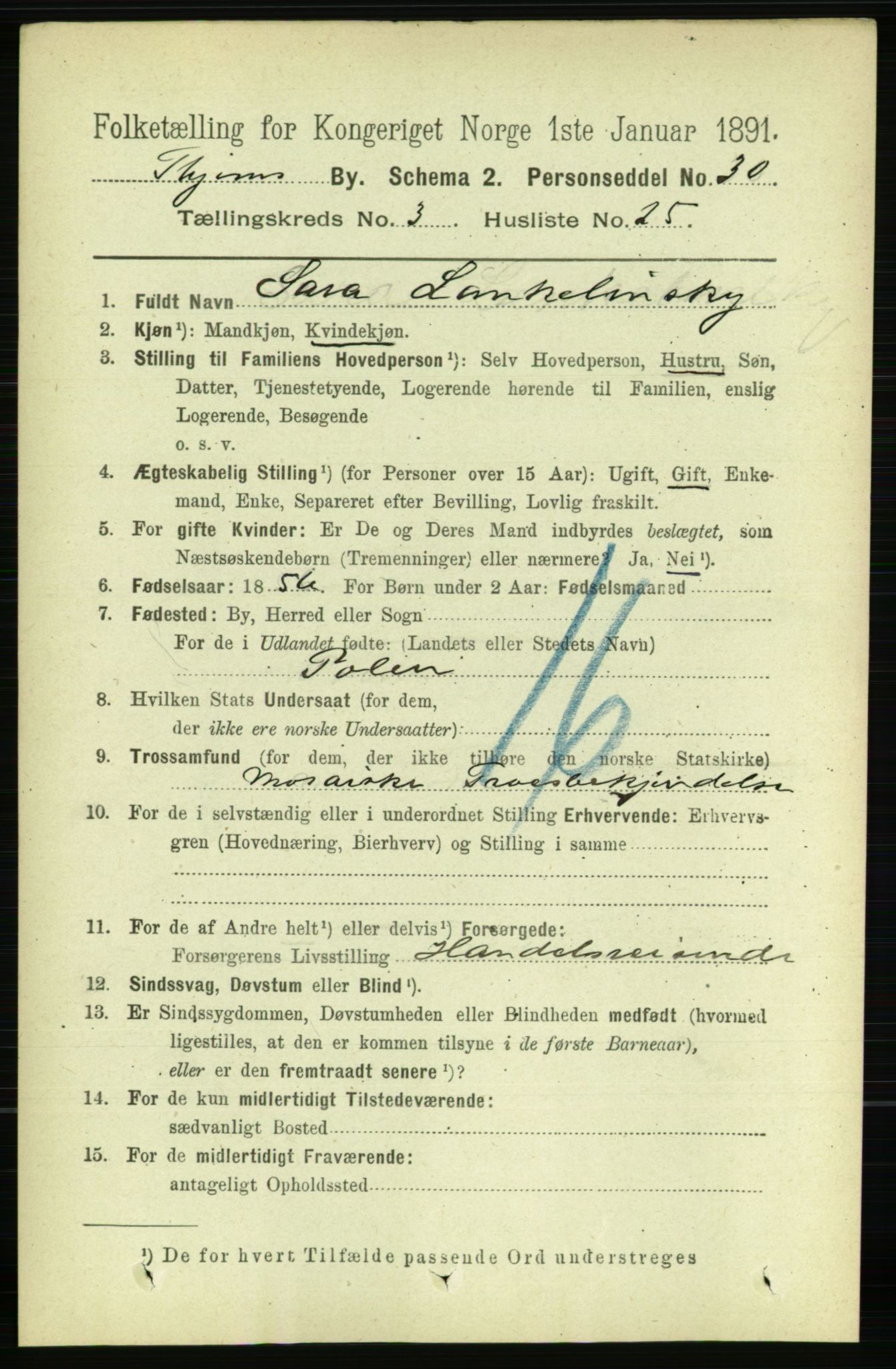 RA, 1891 census for 1601 Trondheim, 1891, p. 4070