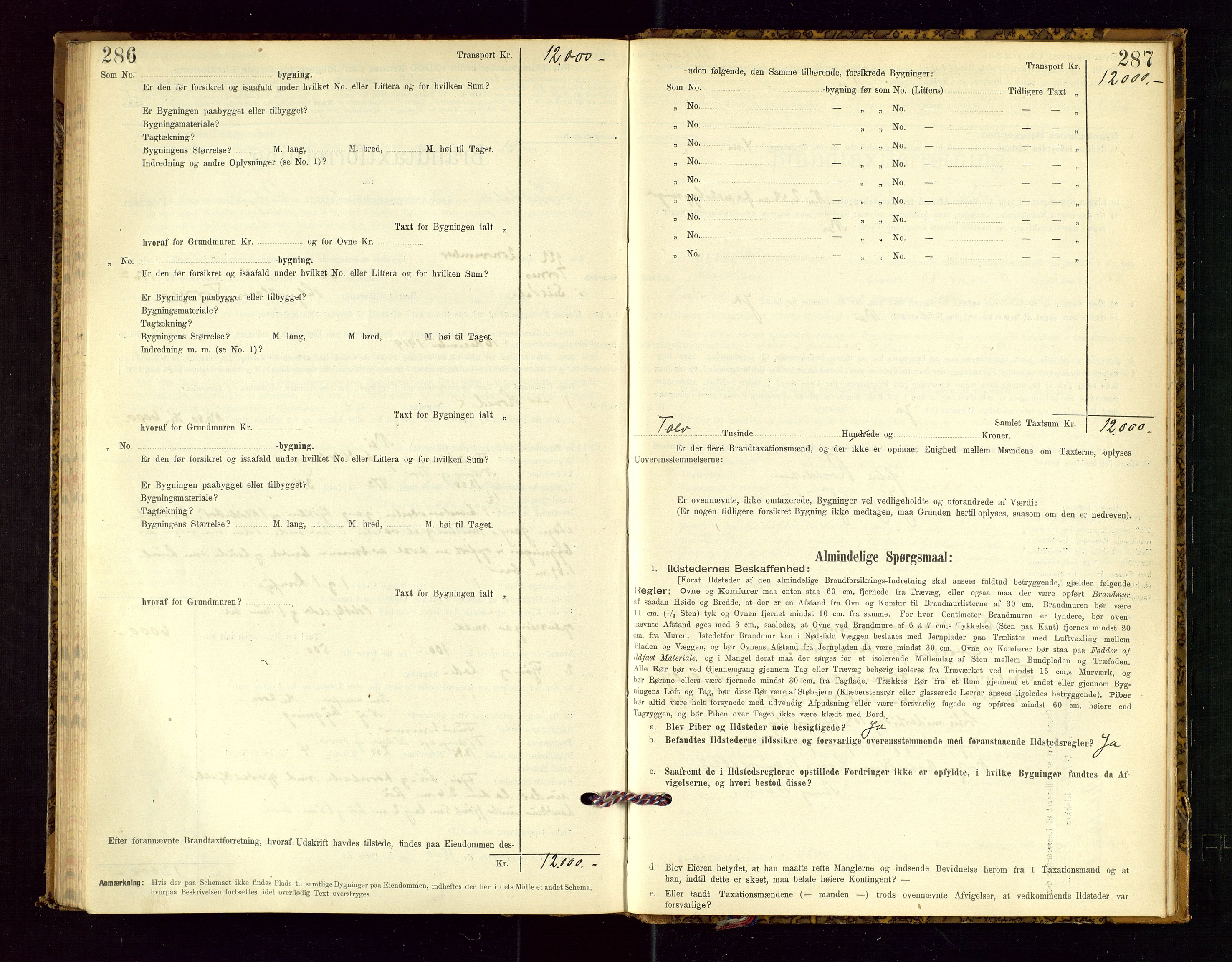 Suldal lensmannskontor, SAST/A-100419/Gob/L0001: "Brandtaxationsprotokol", 1894-1923, p. 286-287