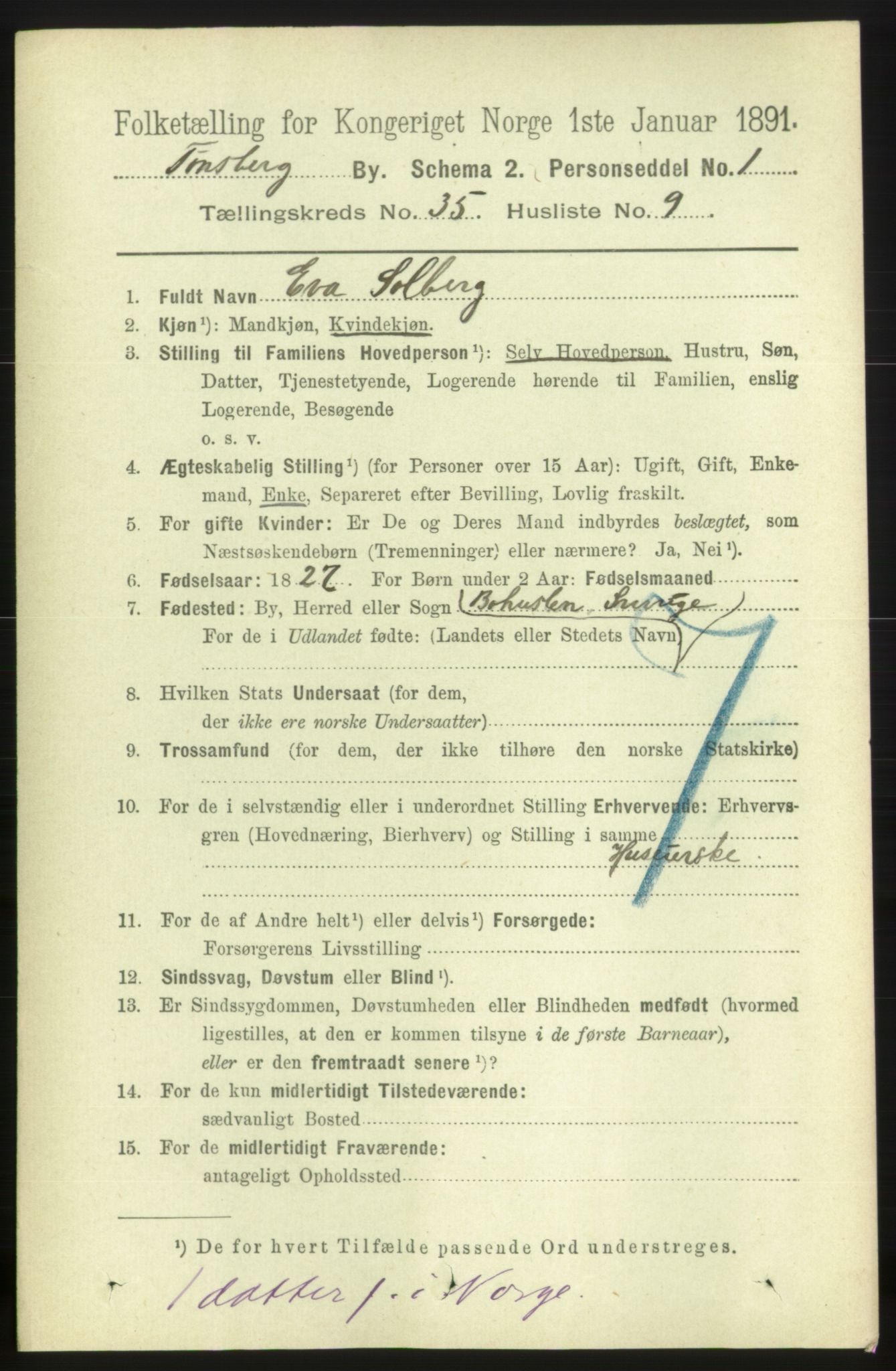 RA, 1891 census for 0705 Tønsberg, 1891, p. 7854