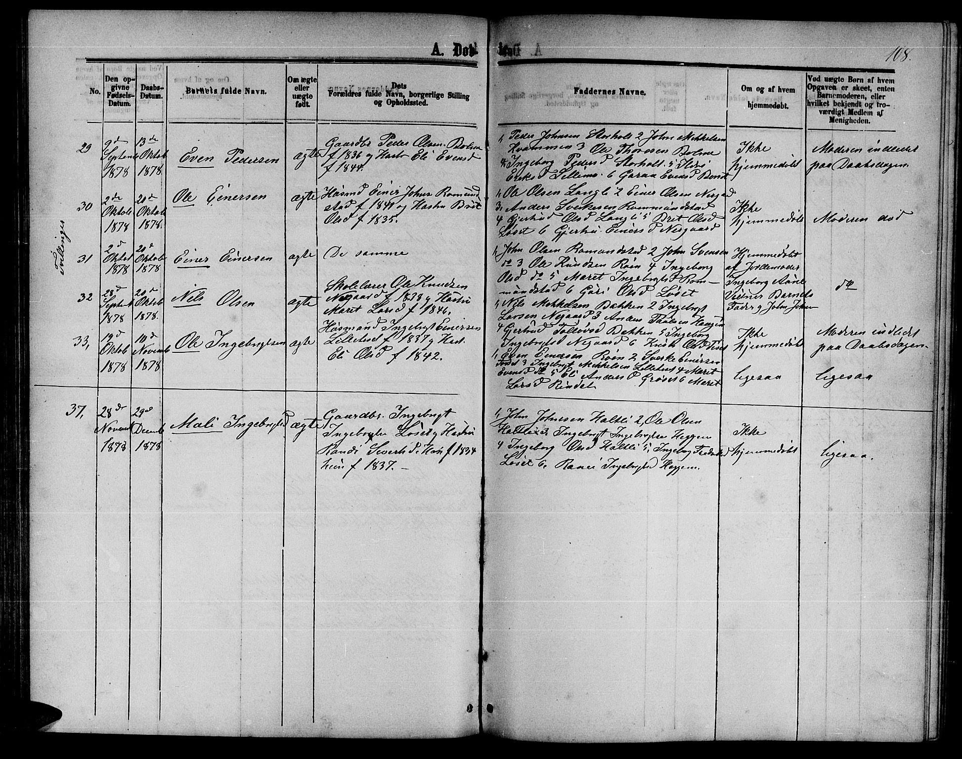 Ministerialprotokoller, klokkerbøker og fødselsregistre - Møre og Romsdal, AV/SAT-A-1454/598/L1076: Parish register (copy) no. 598C01, 1867-1878, p. 108