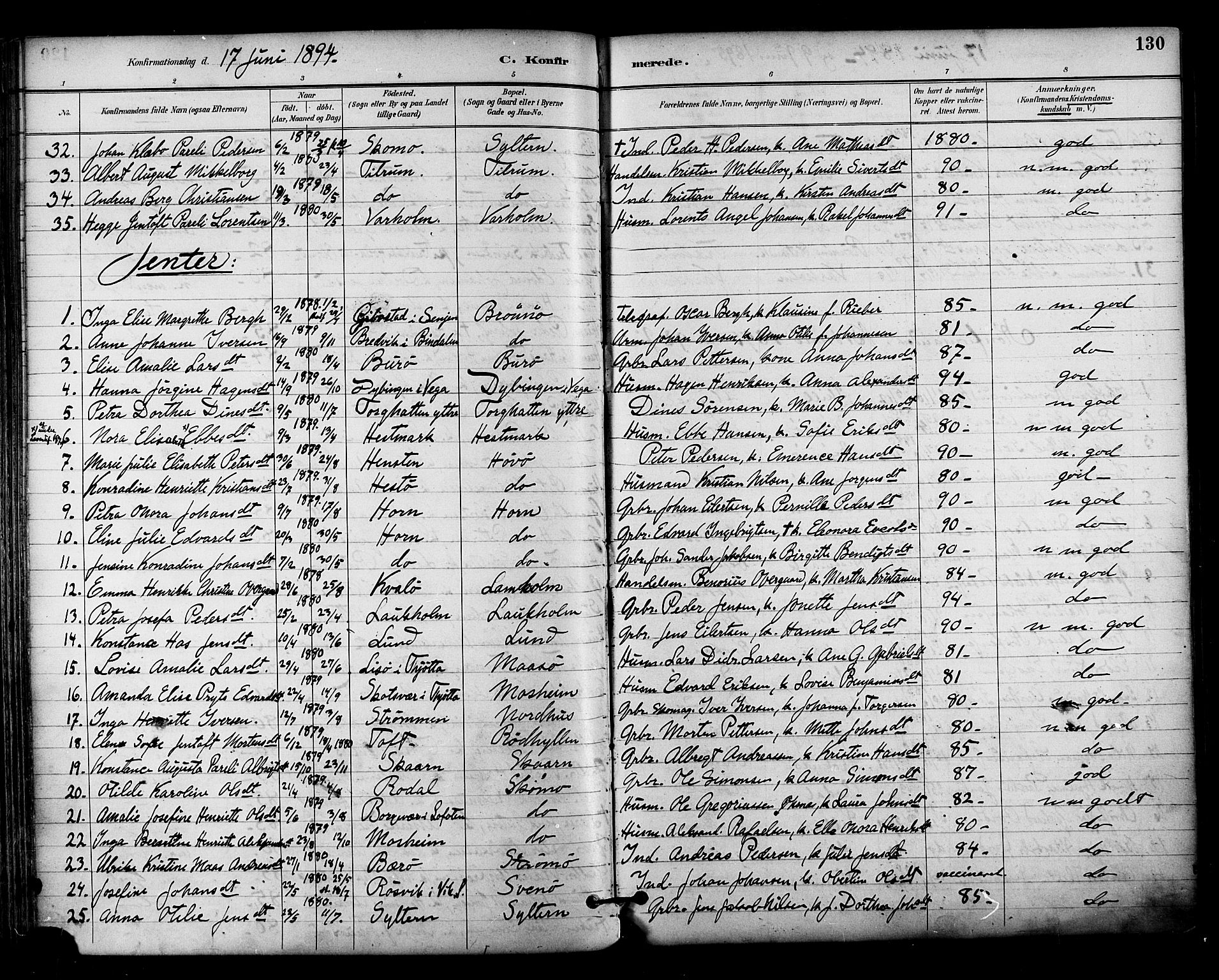 Ministerialprotokoller, klokkerbøker og fødselsregistre - Nordland, AV/SAT-A-1459/813/L0200: Parish register (official) no. 813A10, 1886-1900, p. 130