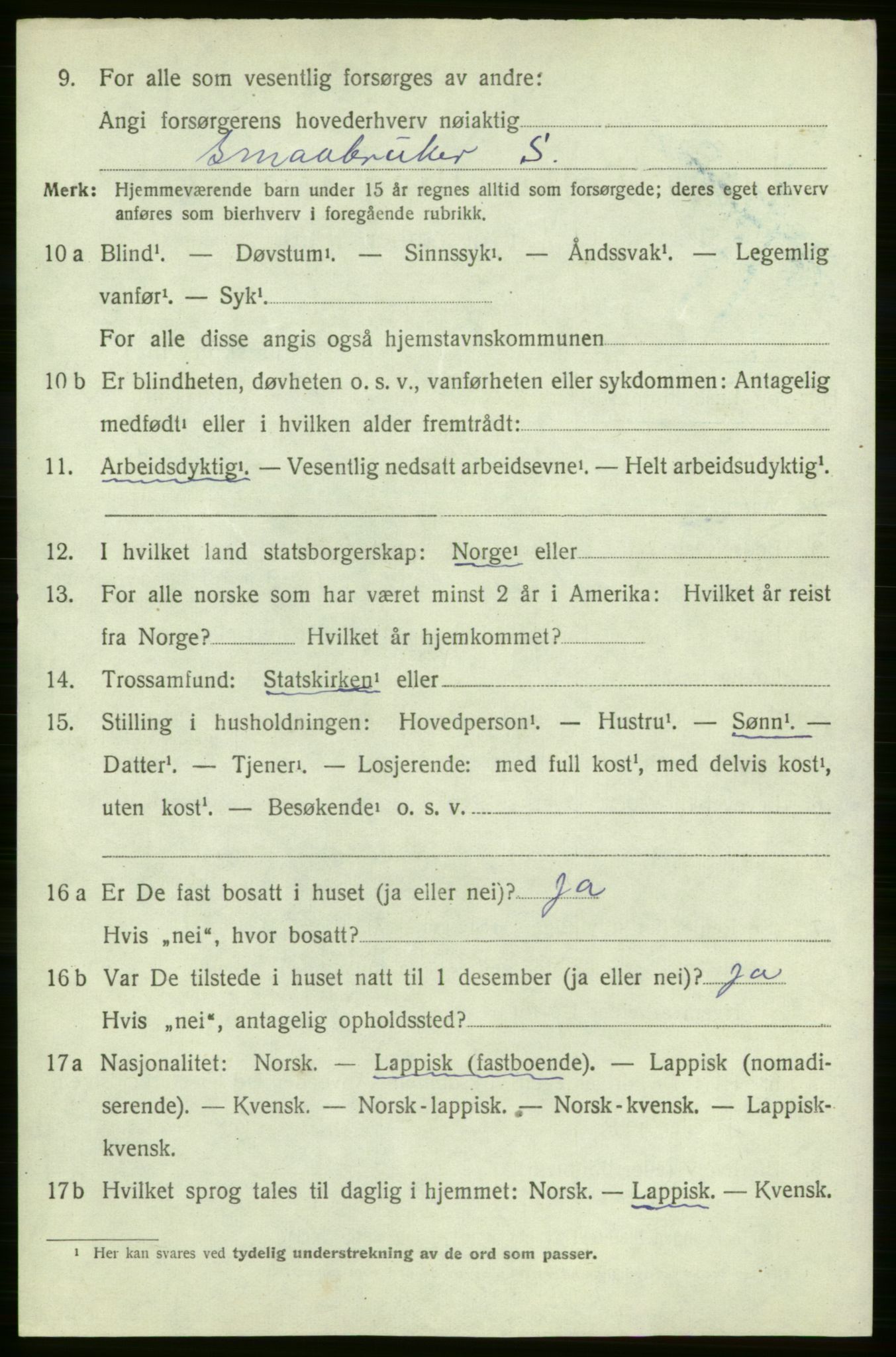 SATØ, 1920 census for Lebesby, 1920, p. 1252