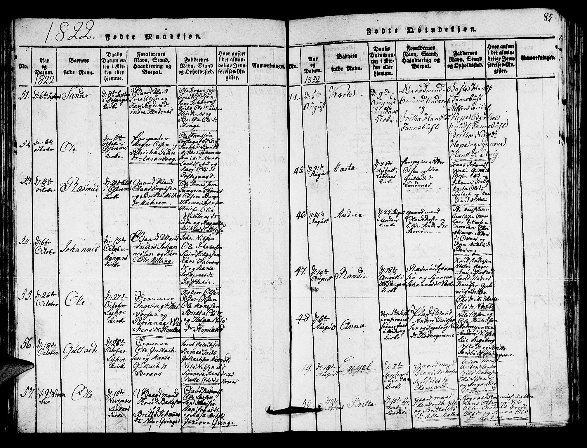 Lindås Sokneprestembete, AV/SAB-A-76701/H/Hab/Haba/L0001: Parish register (copy) no. A 1, 1816-1823, p. 85