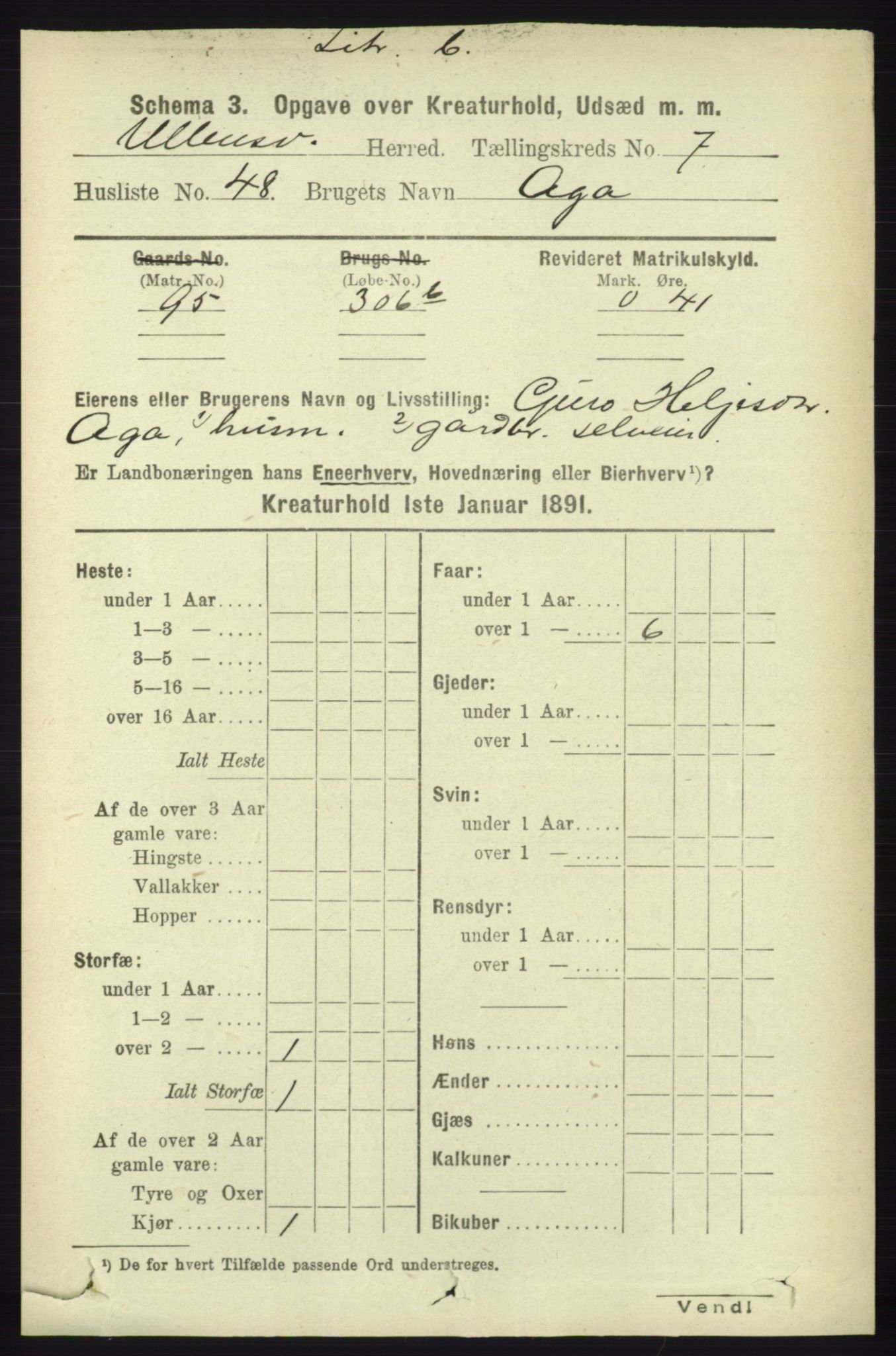 RA, 1891 census for 1230 Ullensvang, 1891, p. 7429