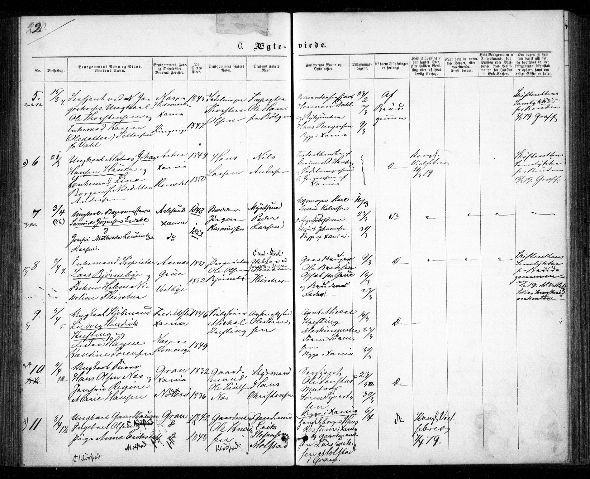 Garnisonsmenigheten Kirkebøker, SAO/A-10846/G/Ga/L0006: Parish register (copy) no. 6, 1860-1880, p. 220