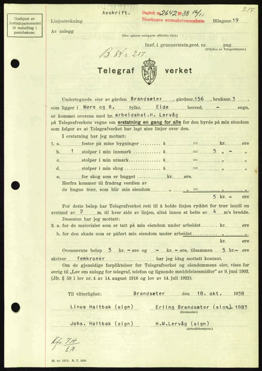 Nordmøre sorenskriveri, SAT/A-4132/1/2/2Ca: Mortgage book no. B84, 1938-1939, Diary no: : 2642/1938