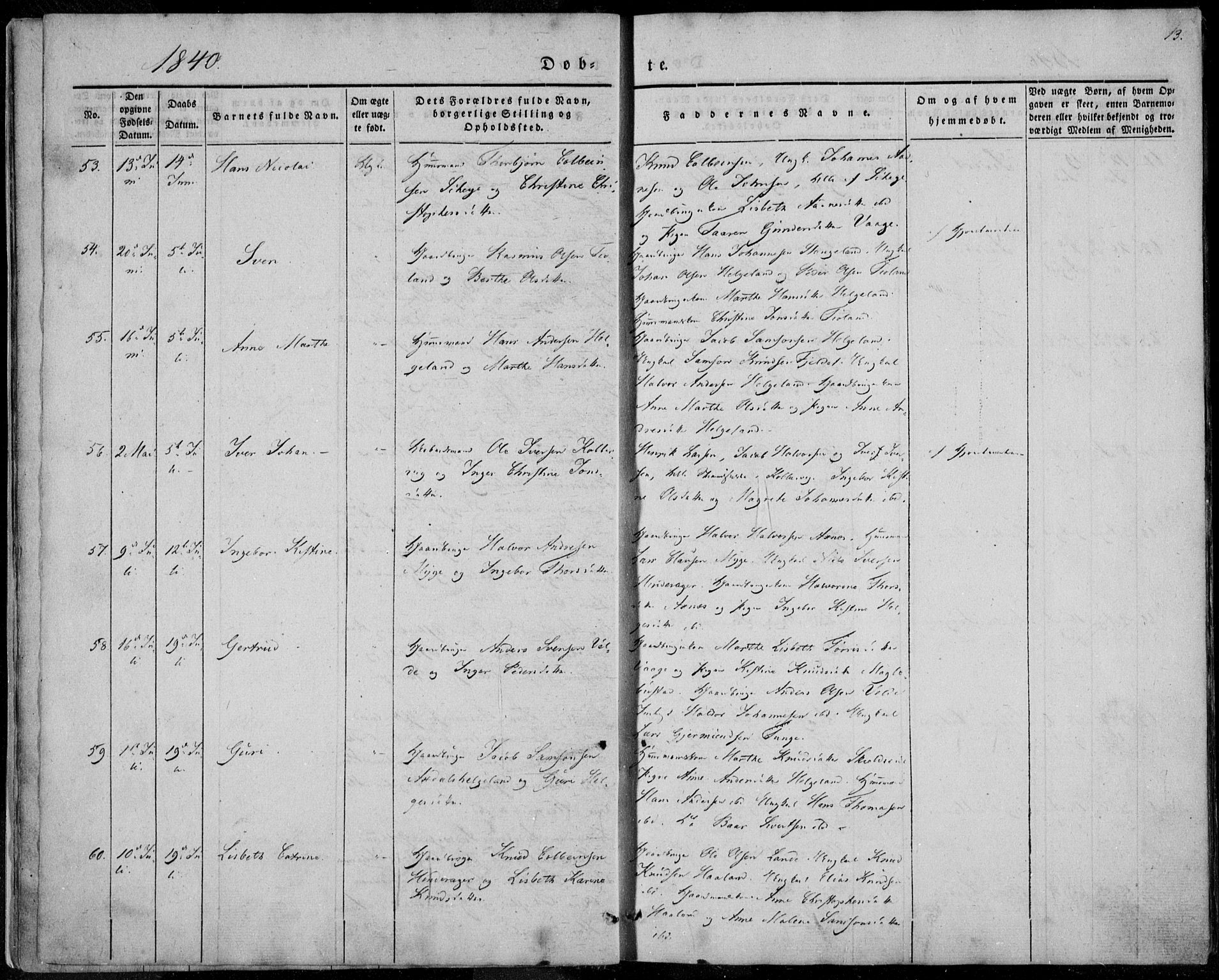 Avaldsnes sokneprestkontor, AV/SAST-A -101851/H/Ha/Haa/L0006: Parish register (official) no. A 6, 1839-1847, p. 13