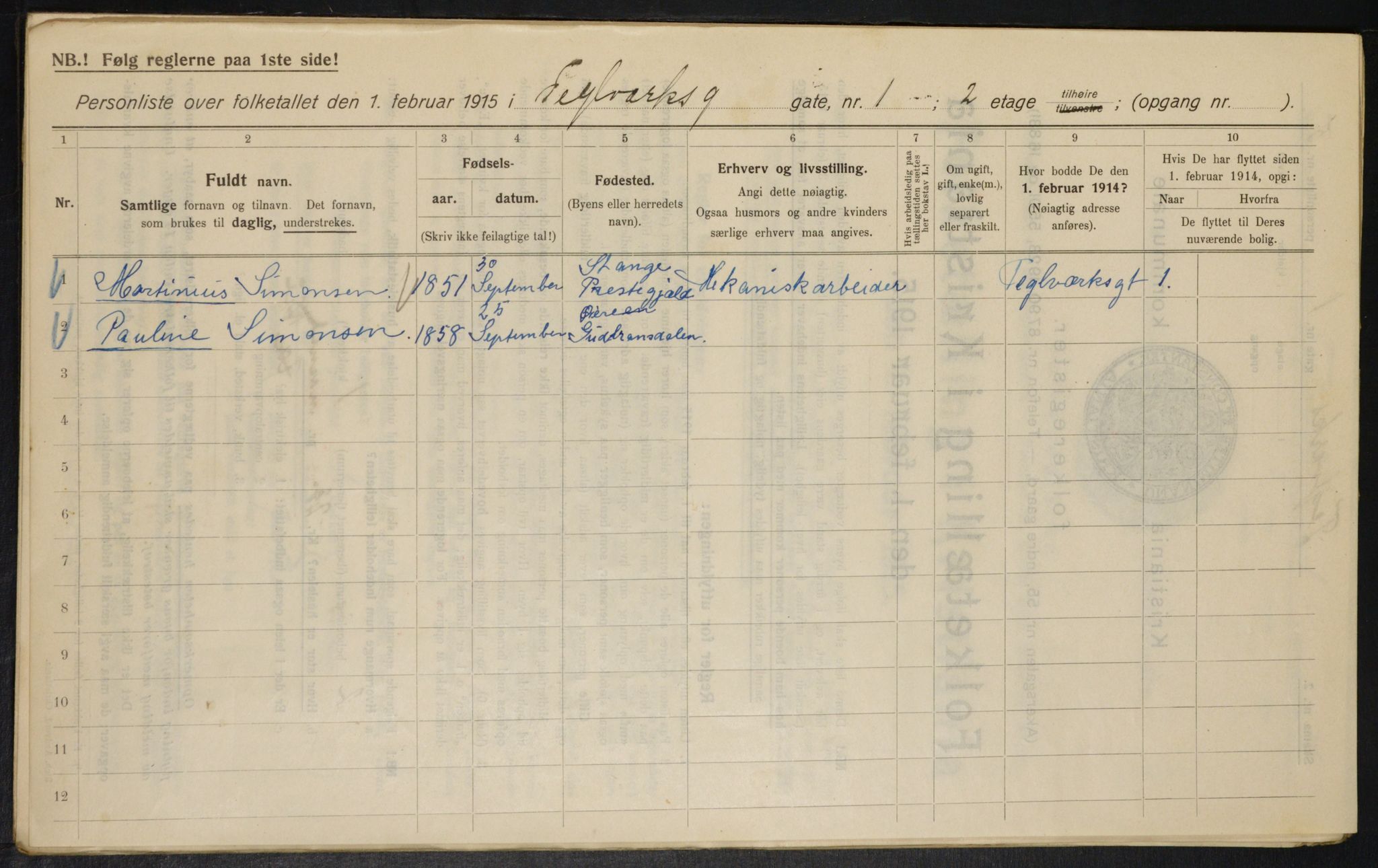 OBA, Municipal Census 1915 for Kristiania, 1915, p. 107603