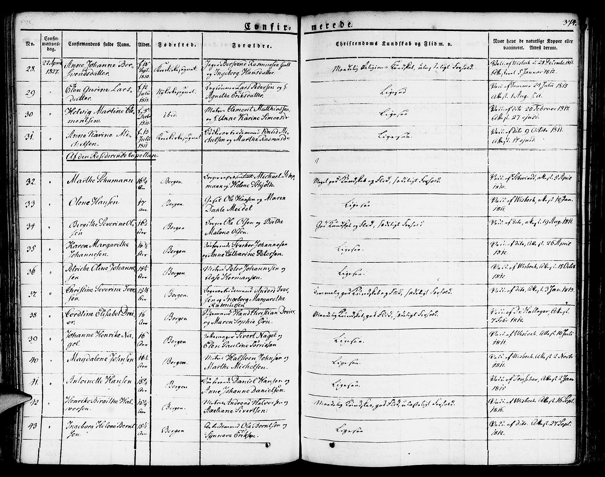 Nykirken Sokneprestembete, SAB/A-77101/H/Haa/L0012: Parish register (official) no. A 12, 1821-1844, p. 374