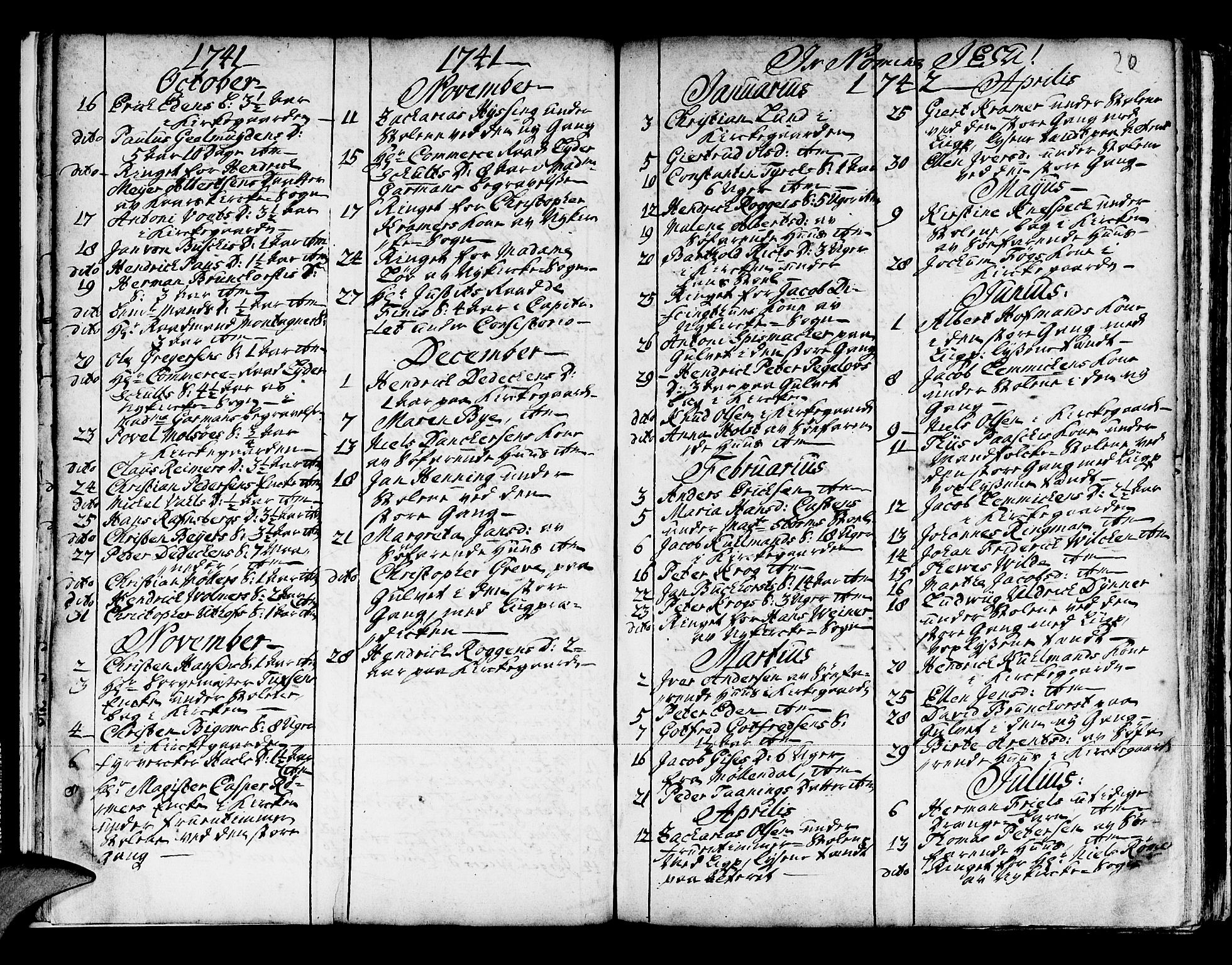 Domkirken sokneprestembete, SAB/A-74801/H/Haa/L0008: Parish register (official) no. A 8, 1725-1775, p. 20