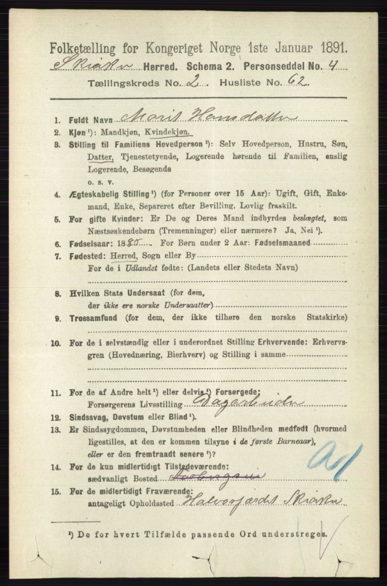 RA, 1891 census for 0513 Skjåk, 1891, p. 879