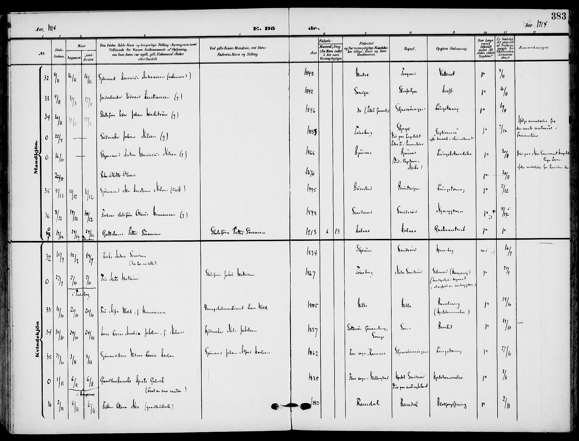 Nøtterøy kirkebøker, AV/SAKO-A-354/F/Fa/L0010: Parish register (official) no. I 10, 1908-1919, p. 383