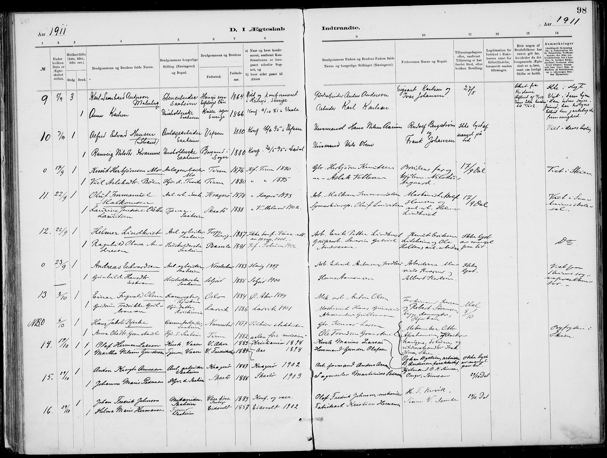 Rjukan kirkebøker, SAKO/A-294/F/Fa/L0001: Parish register (official) no. 1, 1878-1912, p. 98