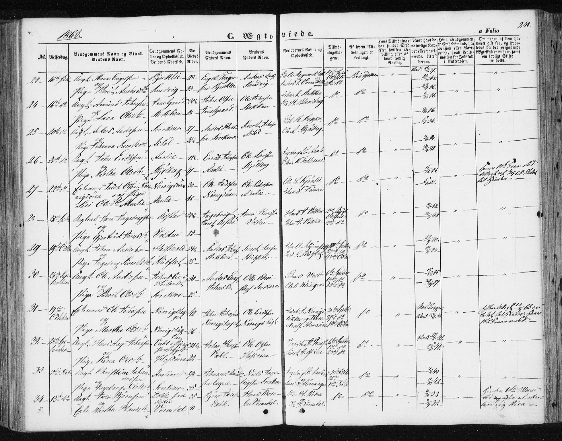 Ministerialprotokoller, klokkerbøker og fødselsregistre - Sør-Trøndelag, SAT/A-1456/668/L0806: Parish register (official) no. 668A06, 1854-1869, p. 241