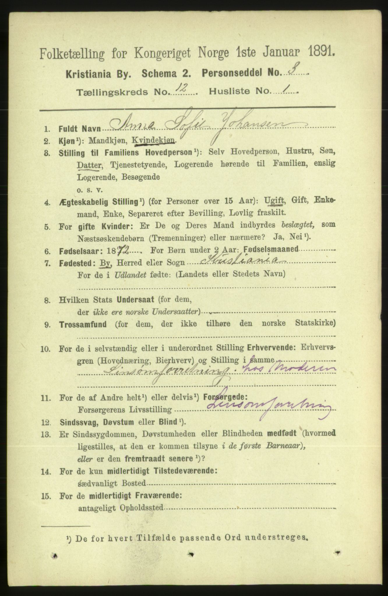 RA, 1891 census for 0301 Kristiania, 1891, p. 5431