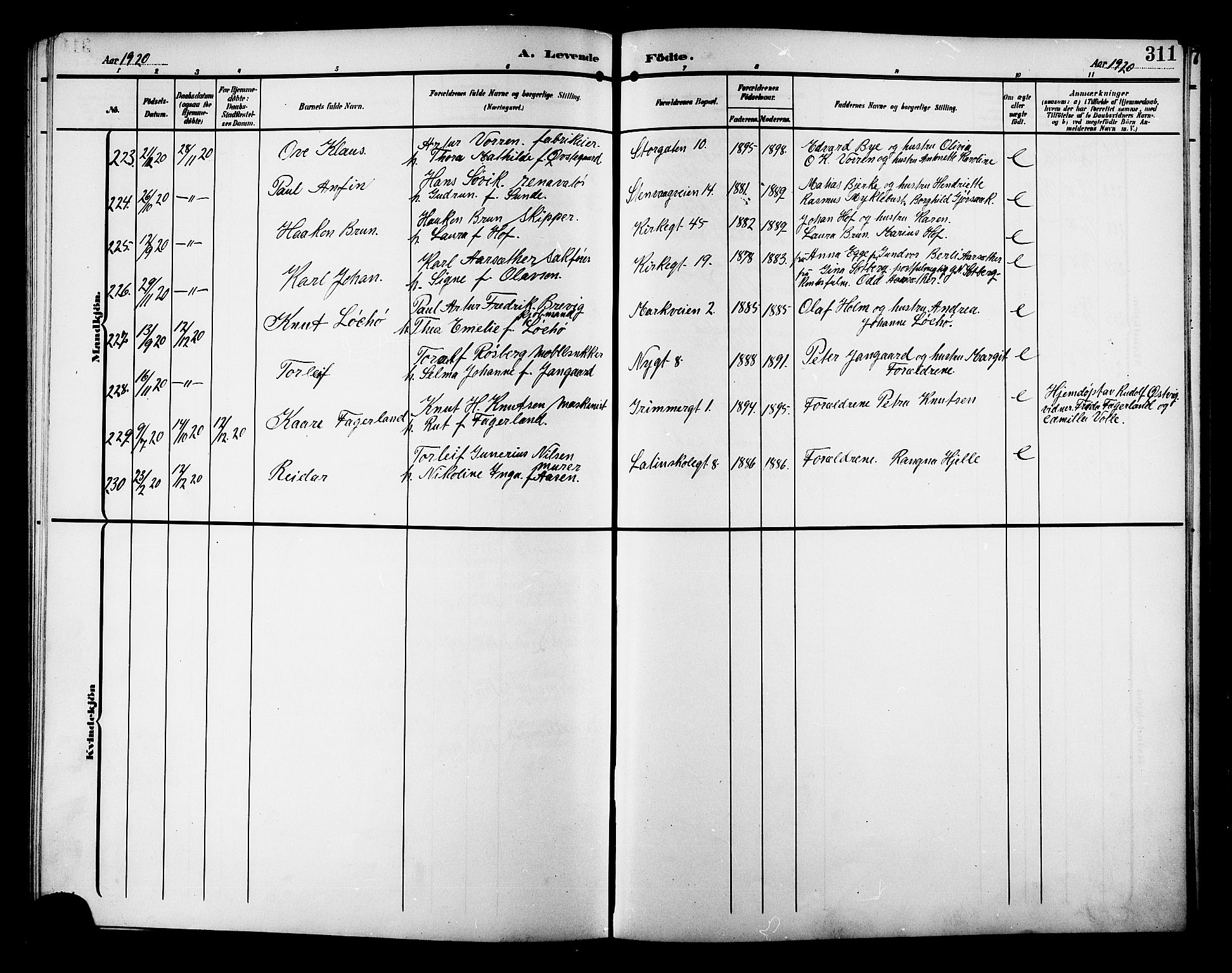 Ministerialprotokoller, klokkerbøker og fødselsregistre - Møre og Romsdal, AV/SAT-A-1454/529/L0471: Parish register (copy) no. 529C08, 1909-1921, p. 311