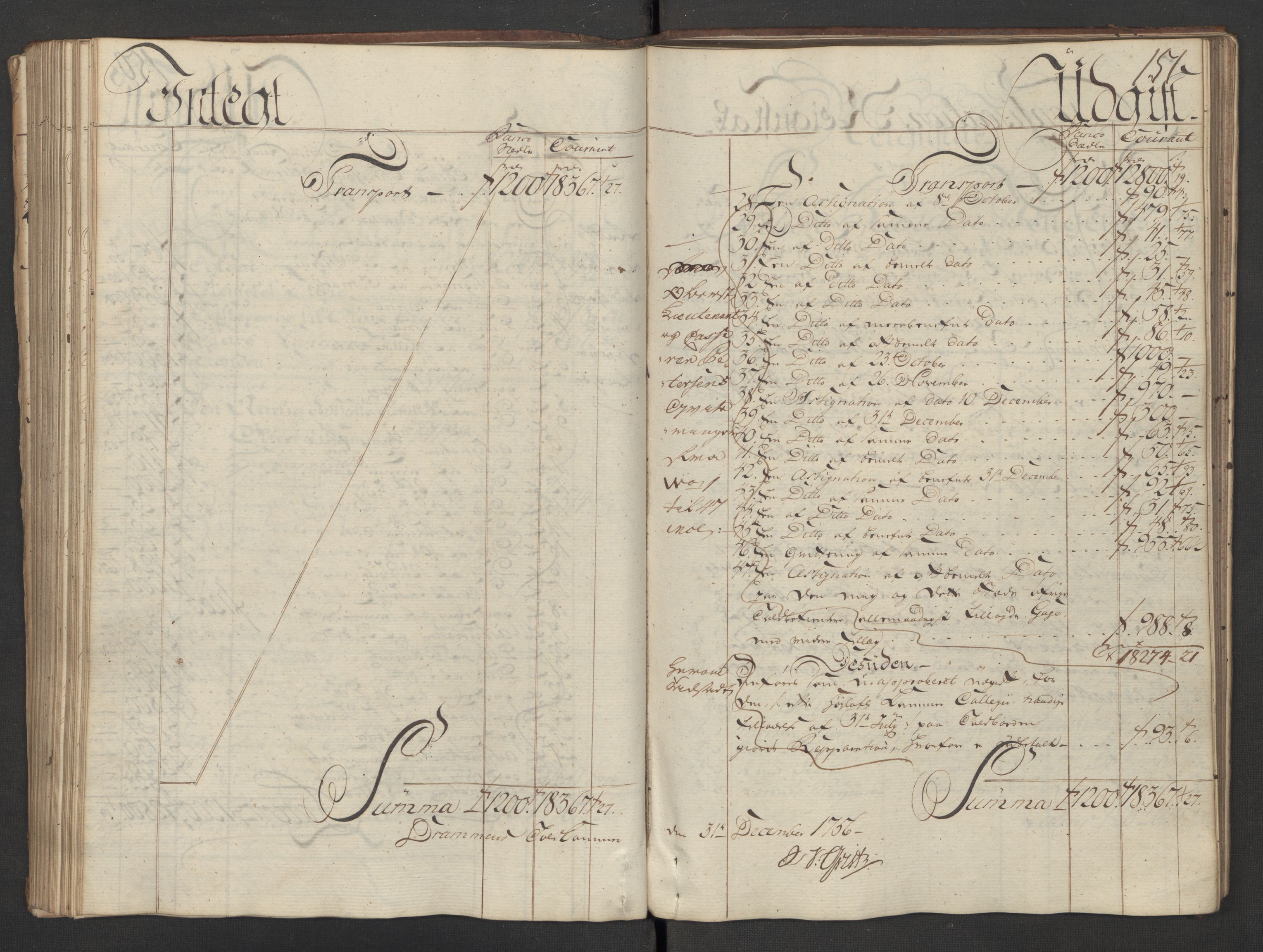 Generaltollkammeret, tollregnskaper, AV/RA-EA-5490/R08/L0035/0001: Tollregnskaper Drammen / Utgående hovedtollbok, 1756, p. 150b-151a