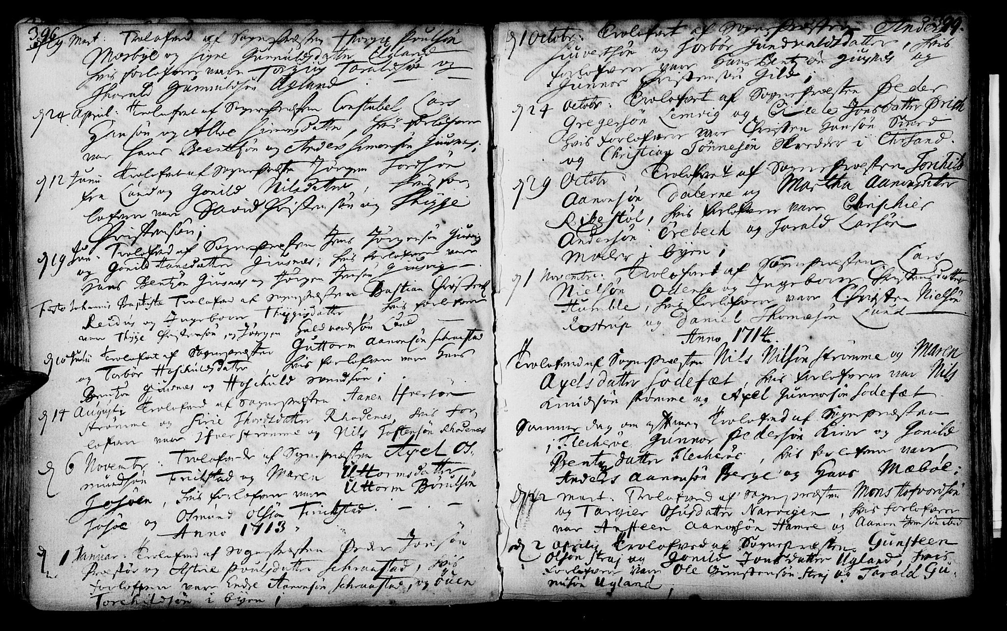 Oddernes sokneprestkontor, SAK/1111-0033/F/Fa/Faa/L0001: Parish register (official) no. A 1, 1692-1718, p. 396-397