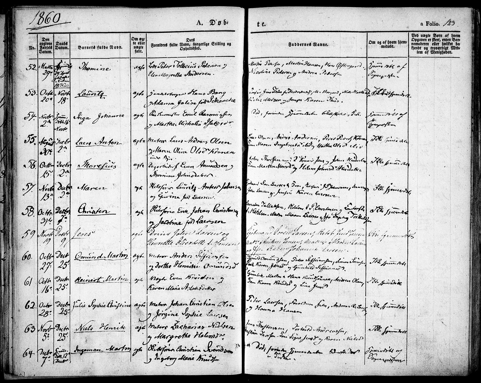 Risør sokneprestkontor, AV/SAK-1111-0035/F/Fa/L0003: Parish register (official) no. A 3, 1838-1864, p. 123