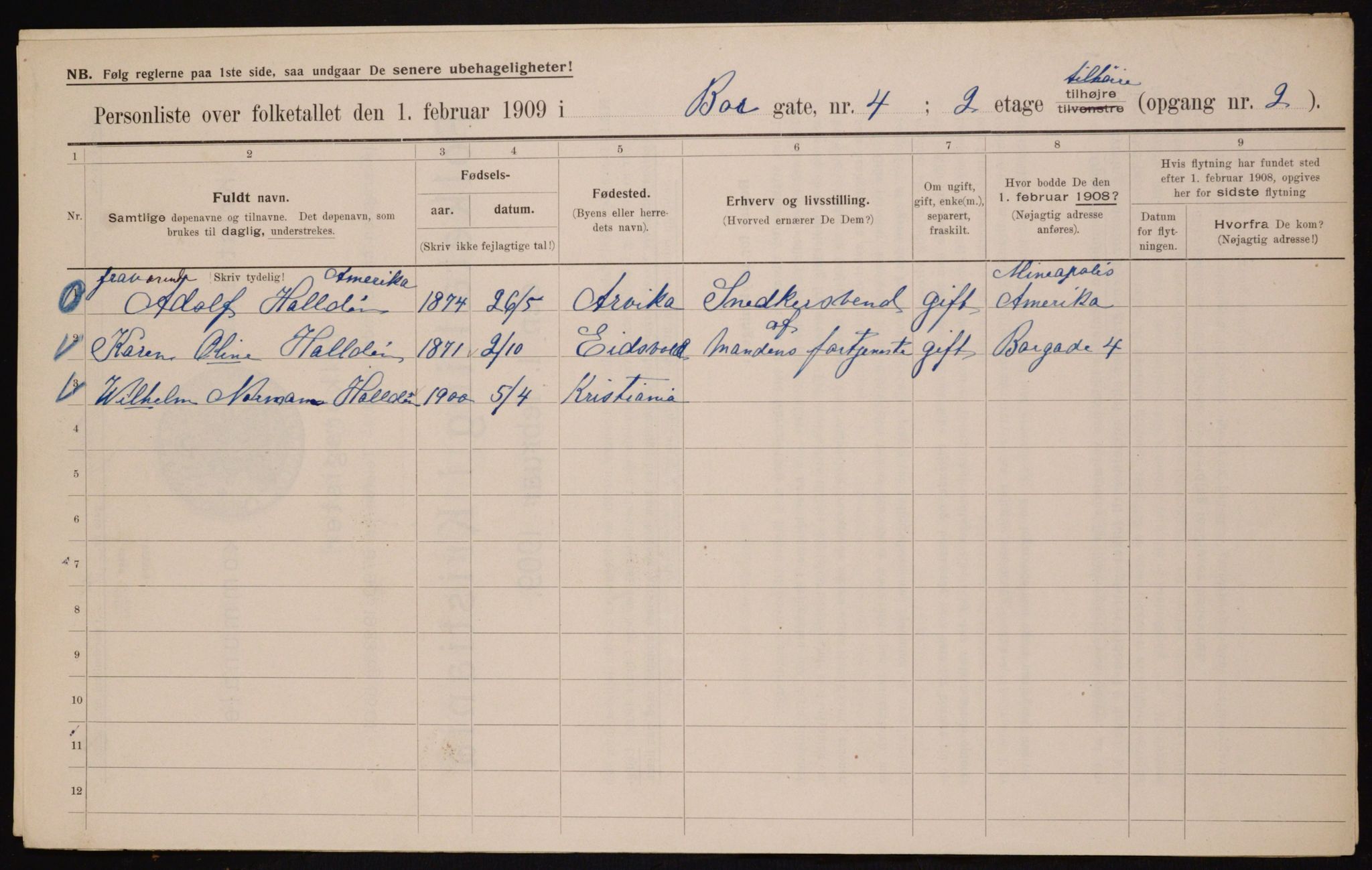 OBA, Municipal Census 1909 for Kristiania, 1909, p. 7229