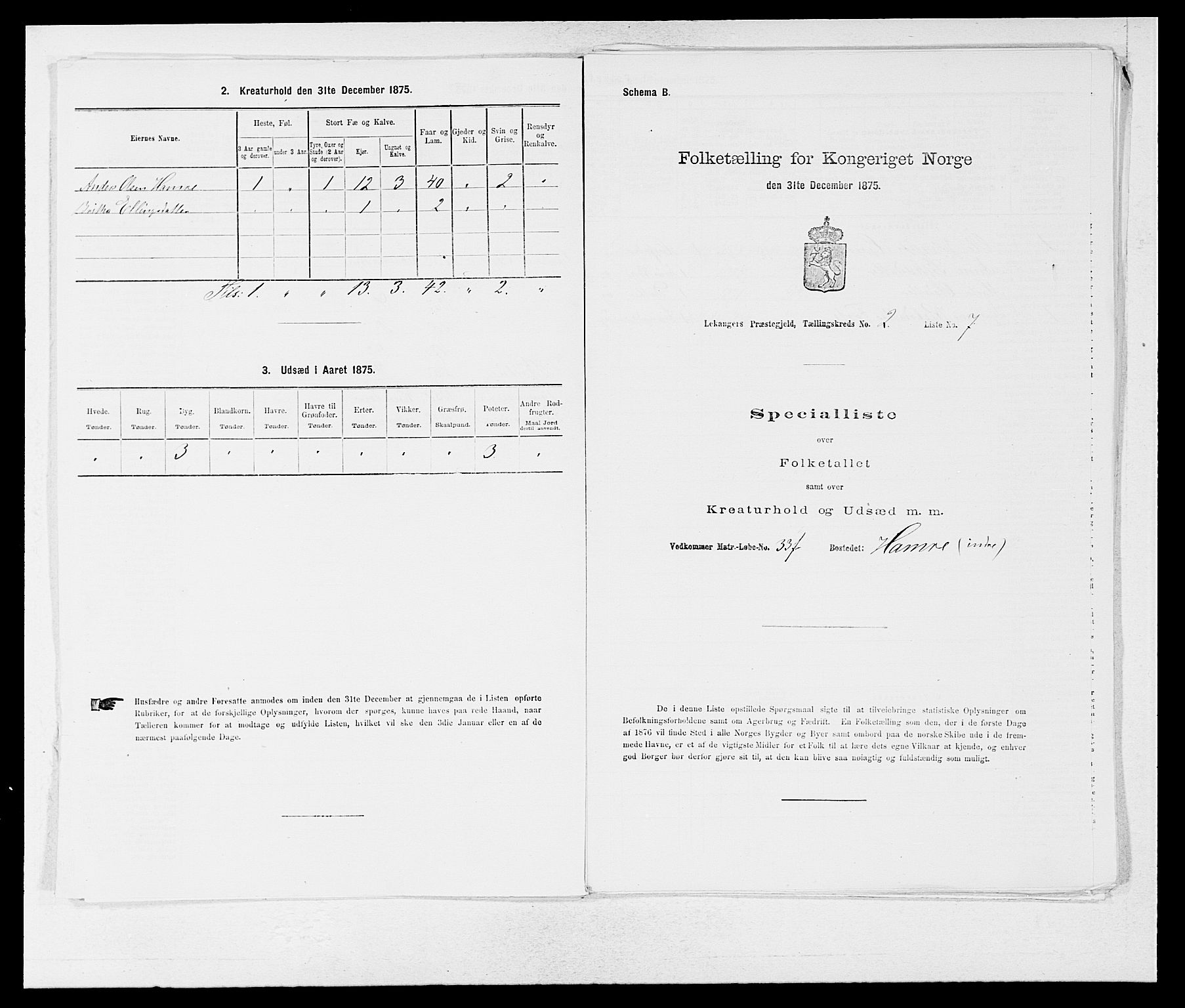 SAB, 1875 census for 1419P Leikanger, 1875, p. 115