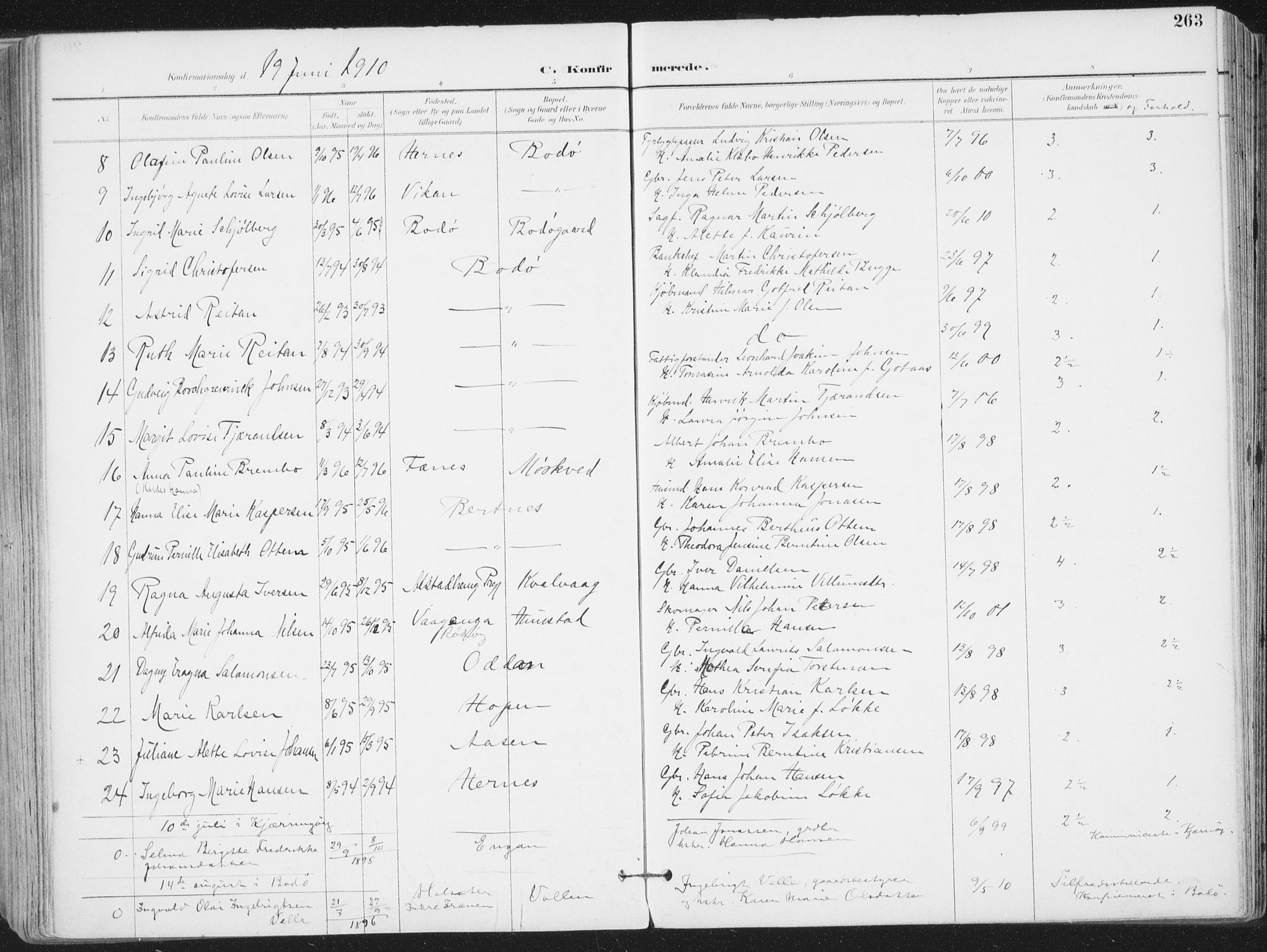 Ministerialprotokoller, klokkerbøker og fødselsregistre - Nordland, AV/SAT-A-1459/802/L0055: Parish register (official) no. 802A02, 1894-1915, p. 263