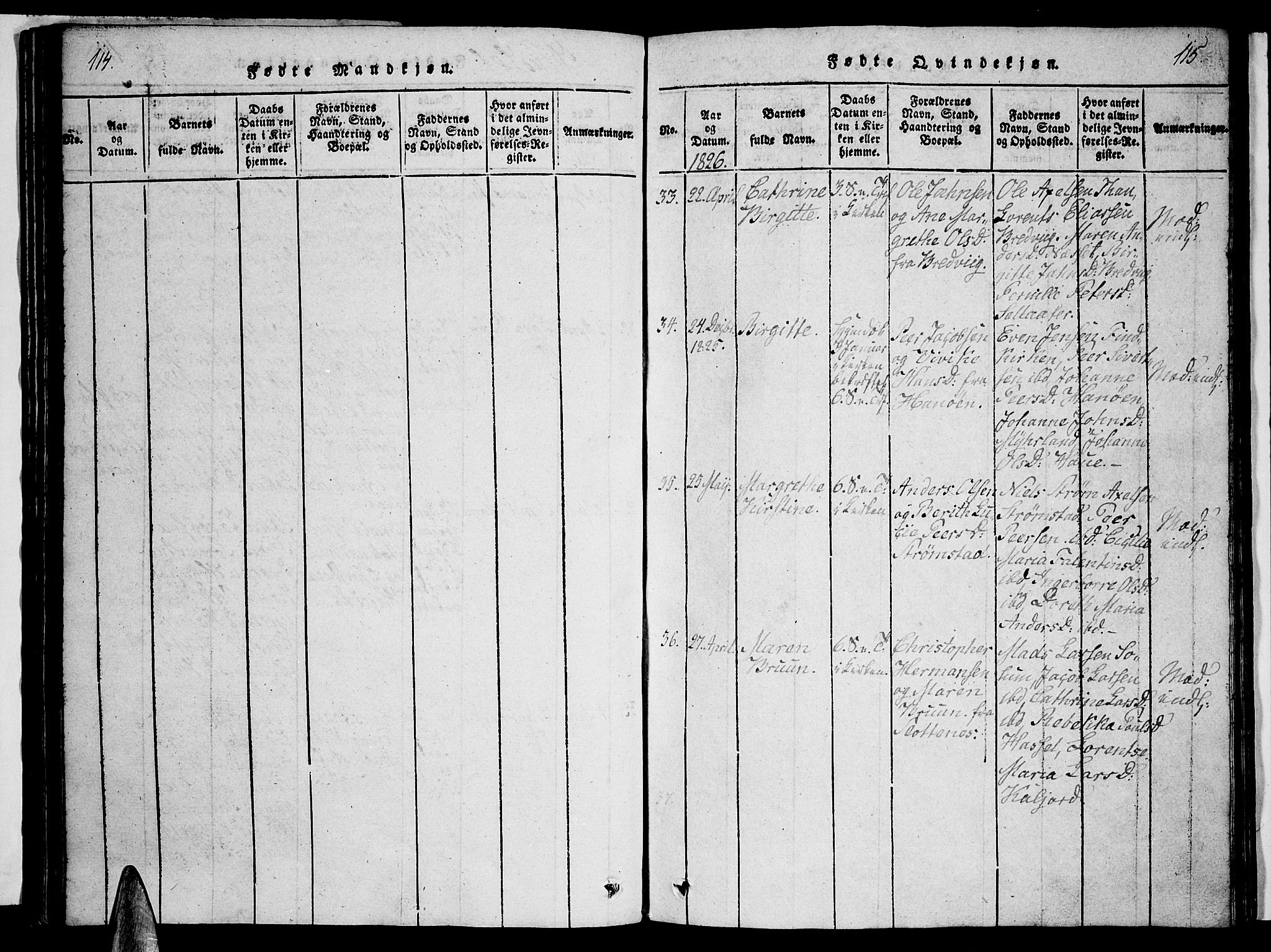 Ministerialprotokoller, klokkerbøker og fødselsregistre - Nordland, AV/SAT-A-1459/888/L1237: Parish register (official) no. 888A05 /1, 1820-1836, p. 114-115