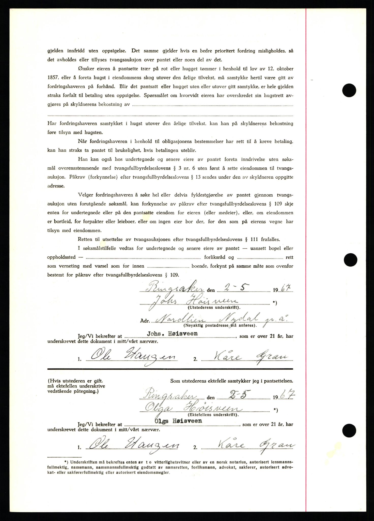 Nord-Hedmark sorenskriveri, SAH/TING-012/H/Hb/Hbf/L0071: Mortgage book no. B71, 1967-1967, Diary no: : 2048/1967