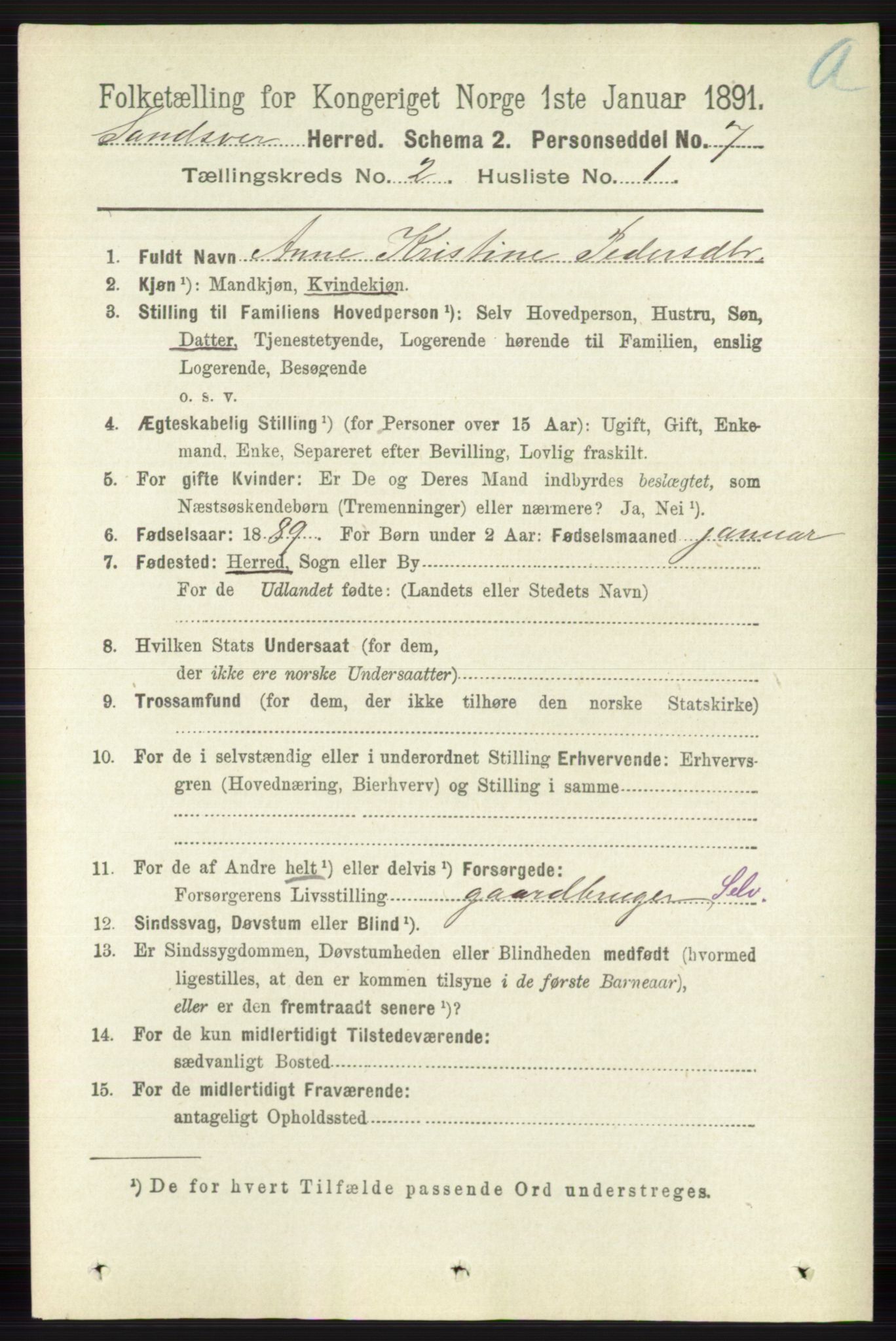 RA, 1891 census for 0629 Sandsvær, 1891, p. 686