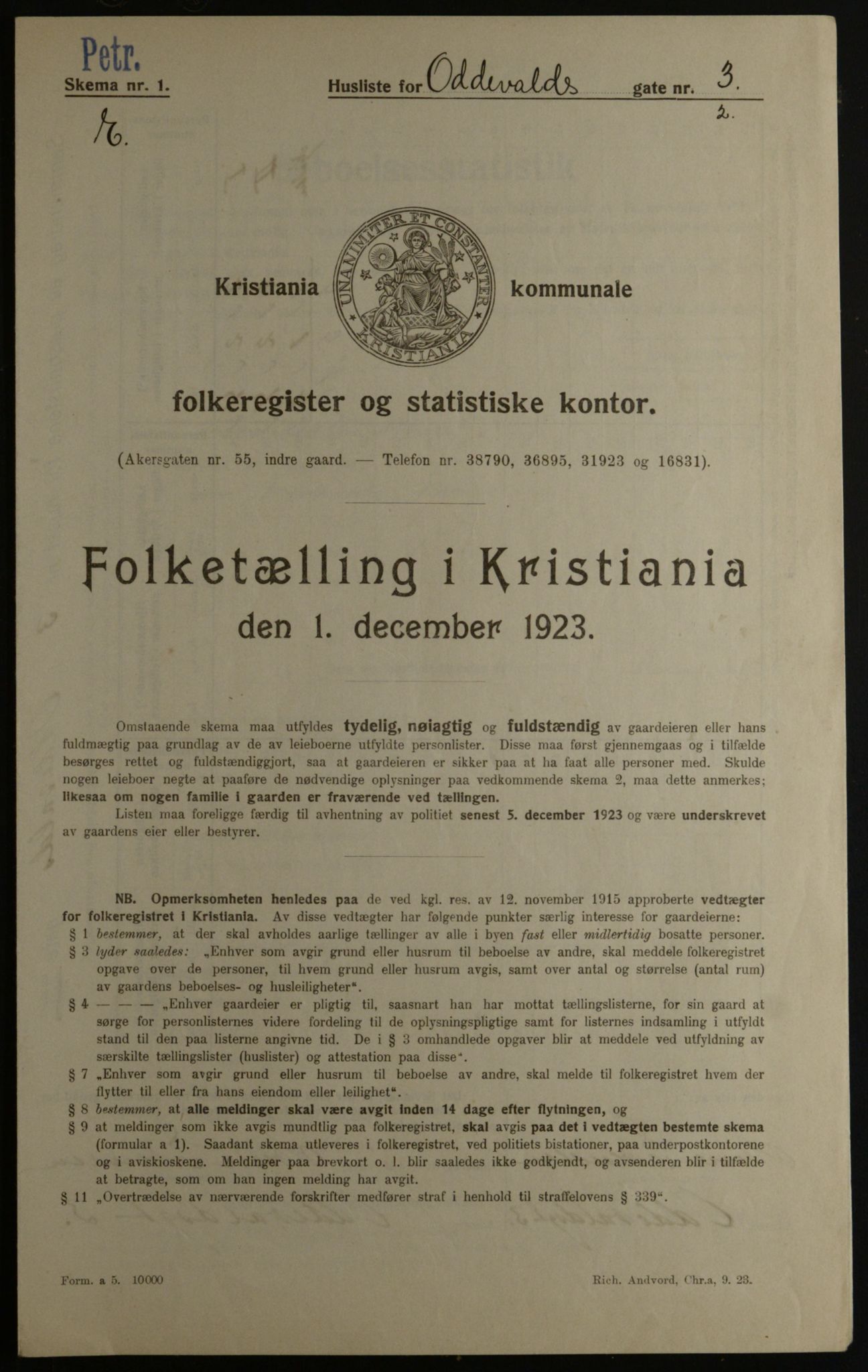 OBA, Municipal Census 1923 for Kristiania, 1923, p. 81733