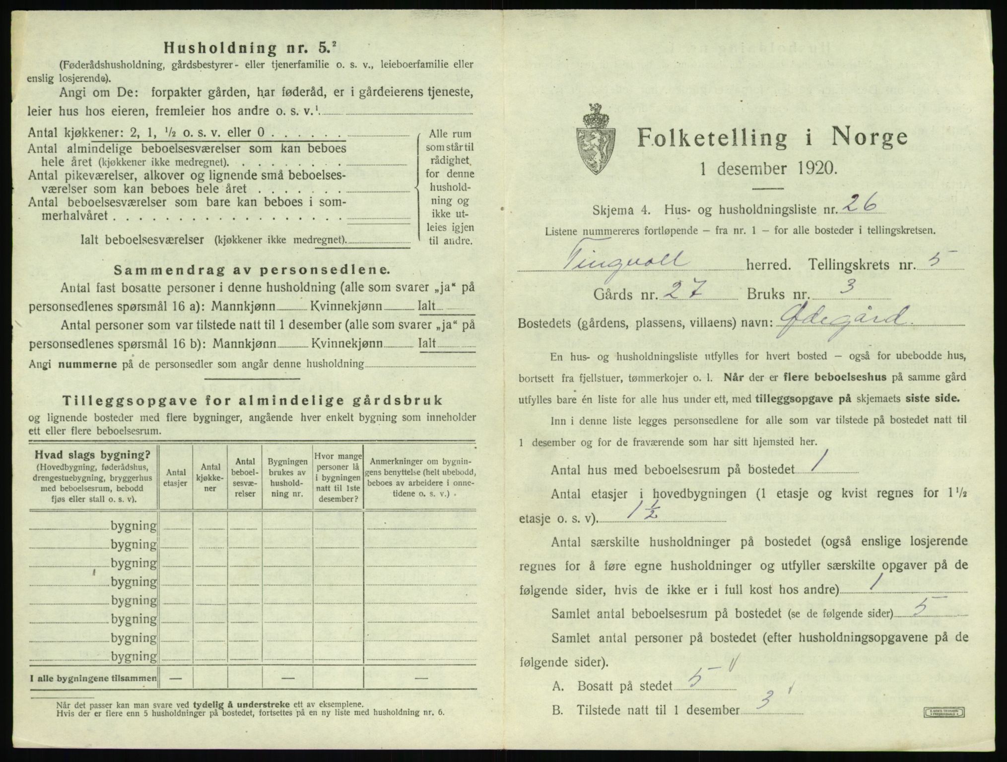 SAT, 1920 census for Tingvoll, 1920, p. 290