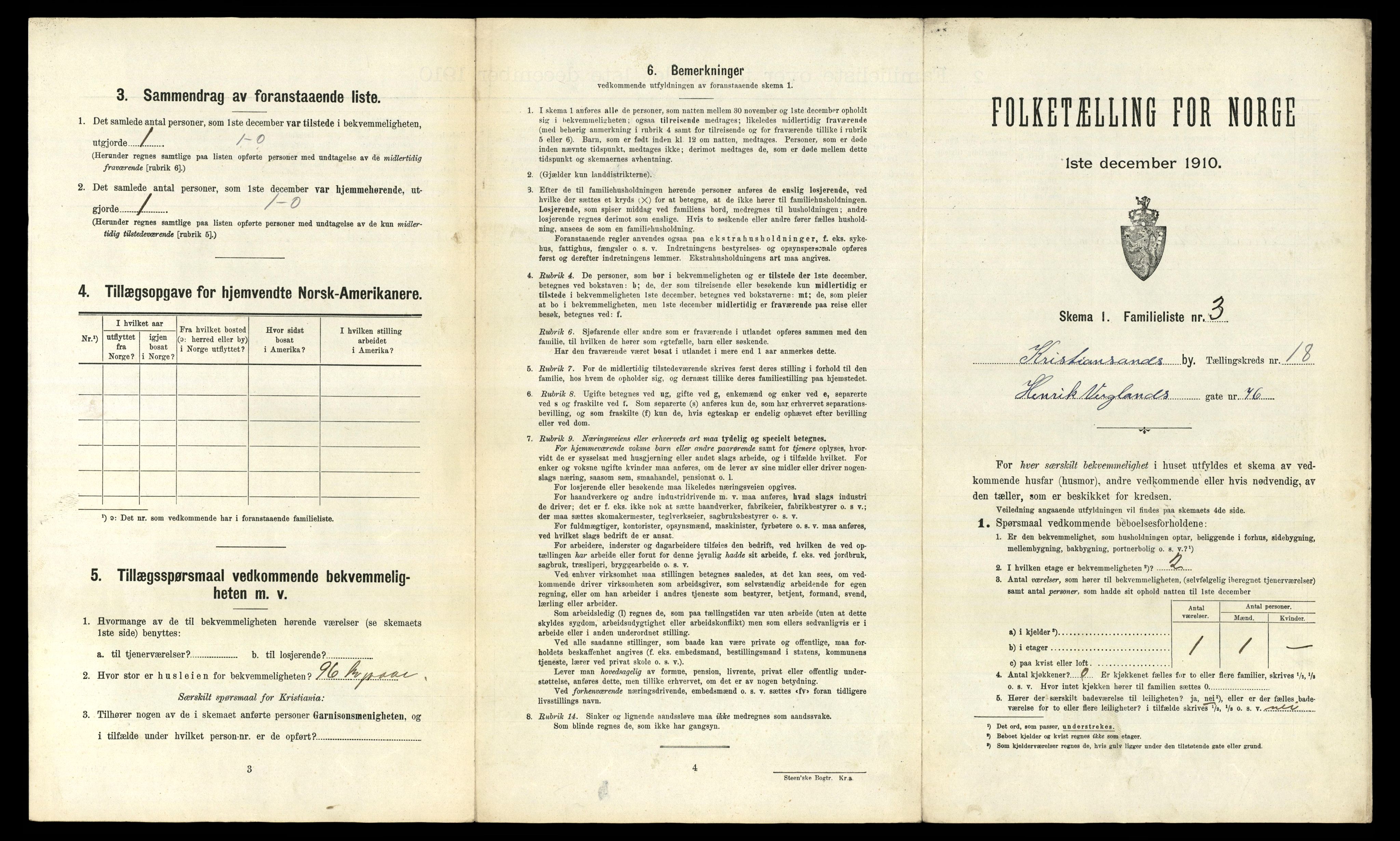 RA, 1910 census for Kristiansand, 1910, p. 4392