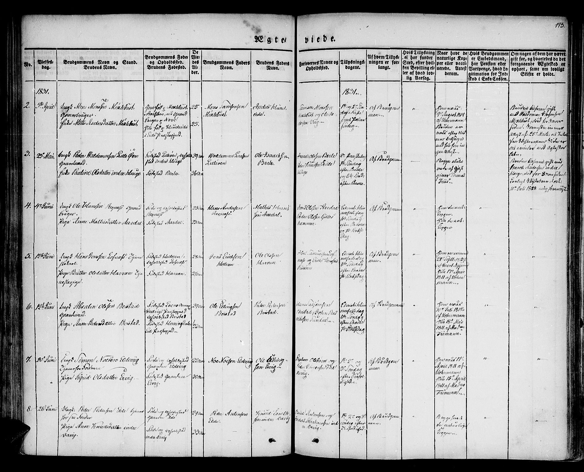 Davik sokneprestembete, AV/SAB-A-79701/H/Haa/Haaa/L0004: Parish register (official) no. A 4, 1830-1849, p. 173