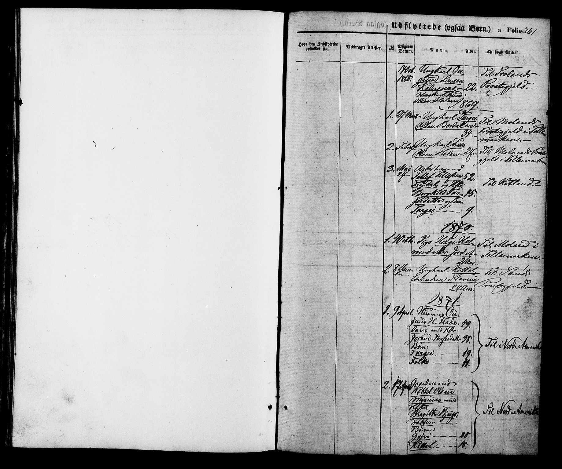 Valle sokneprestkontor, SAK/1111-0044/F/Fa/Fac/L0008: Parish register (official) no. A 8, 1868-1882, p. 261
