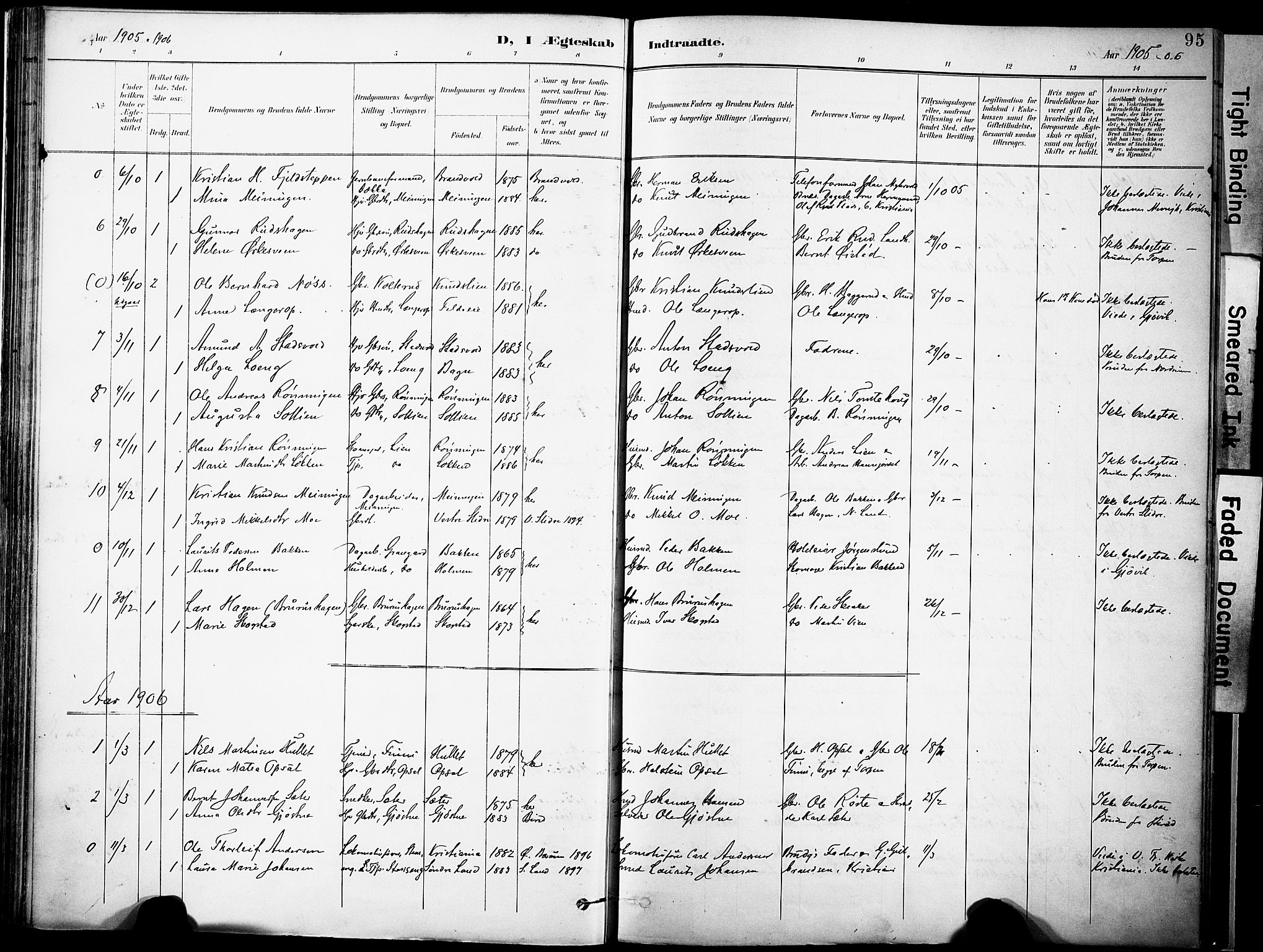 Nordre Land prestekontor, SAH/PREST-124/H/Ha/Haa/L0006: Parish register (official) no. 6, 1897-1914, p. 95