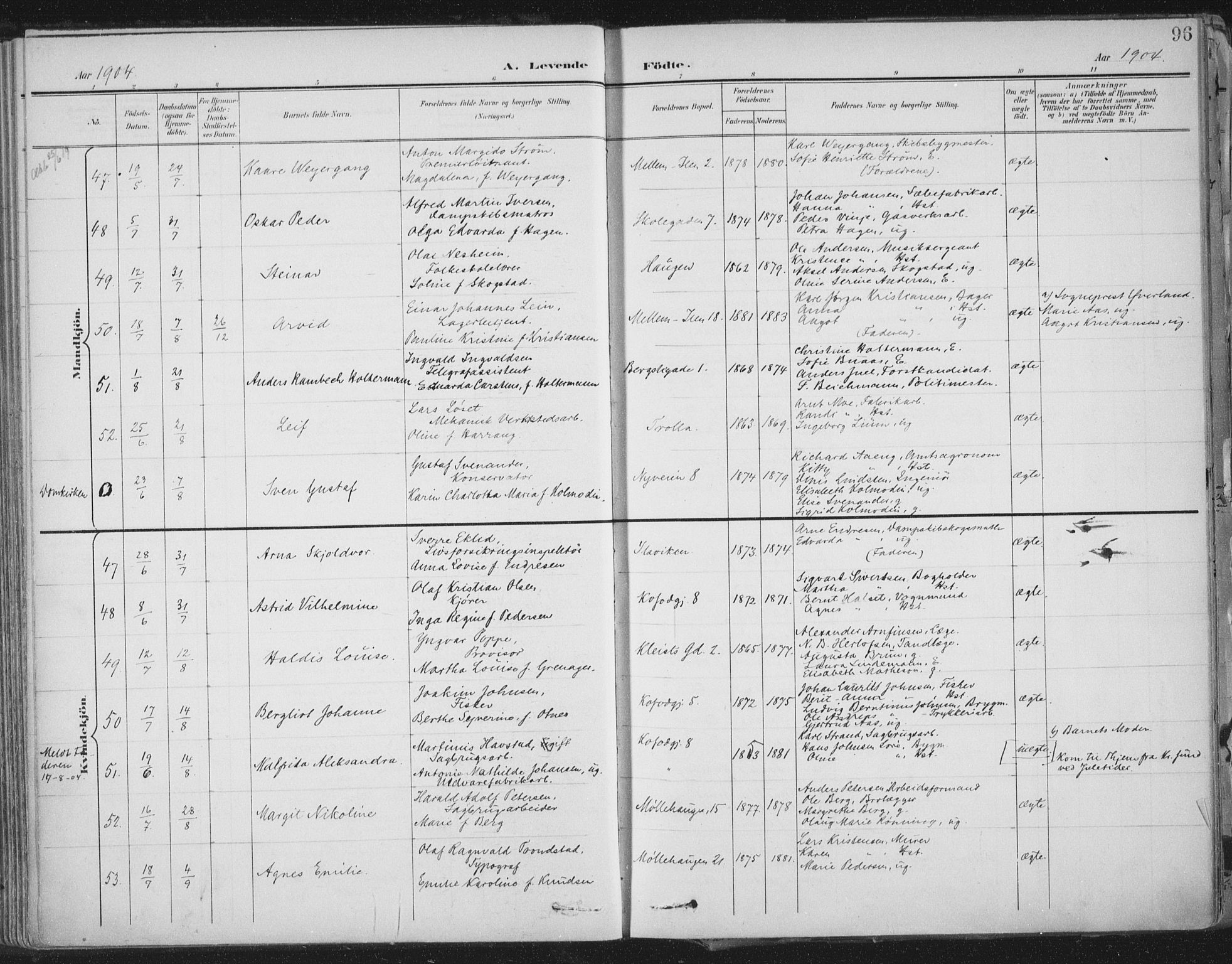 Ministerialprotokoller, klokkerbøker og fødselsregistre - Sør-Trøndelag, SAT/A-1456/603/L0167: Parish register (official) no. 603A06, 1896-1932, p. 96