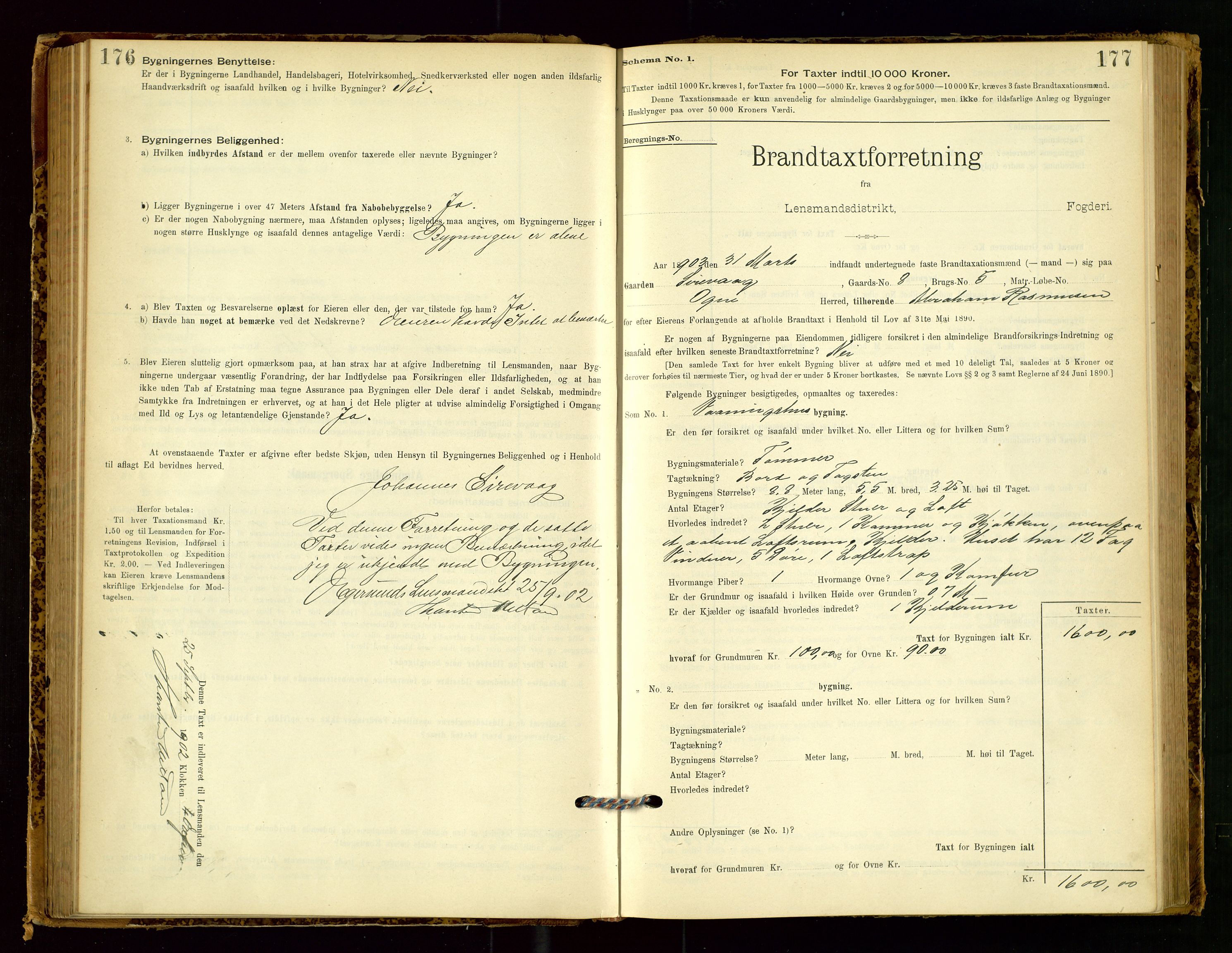 Eigersund lensmannskontor, SAST/A-100171/Gob/L0001: Skjemaprotokoll, 1894-1909, p. 176-177