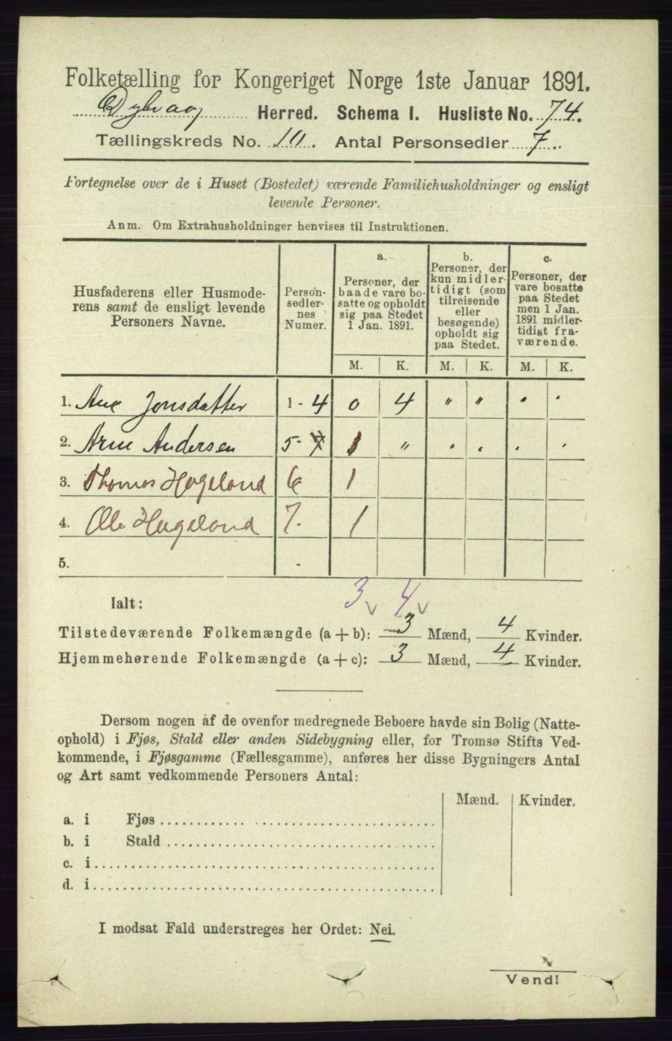 RA, 1891 census for 0915 Dypvåg, 1891, p. 3696