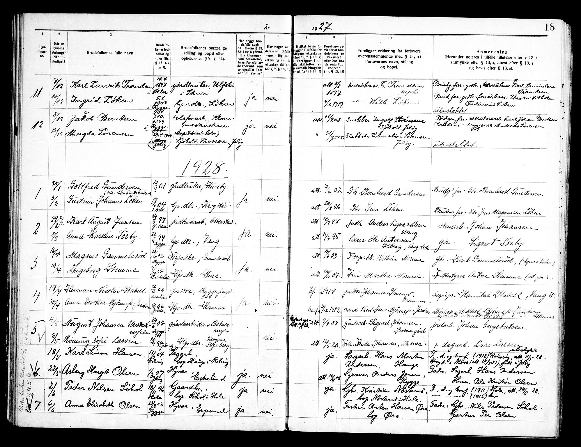 Rygge prestekontor Kirkebøker, AV/SAO-A-10084b/H/Ha/L0002: Banns register no. 2, 1919-1961, p. 18