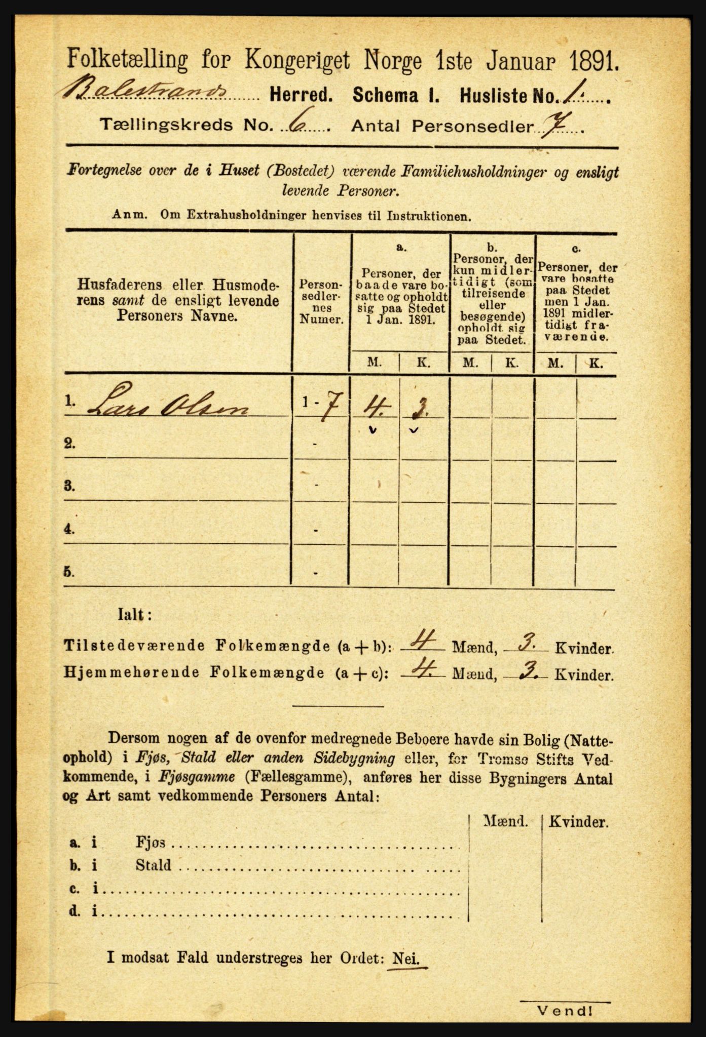 RA, 1891 census for 1418 Balestrand, 1891, p. 1335